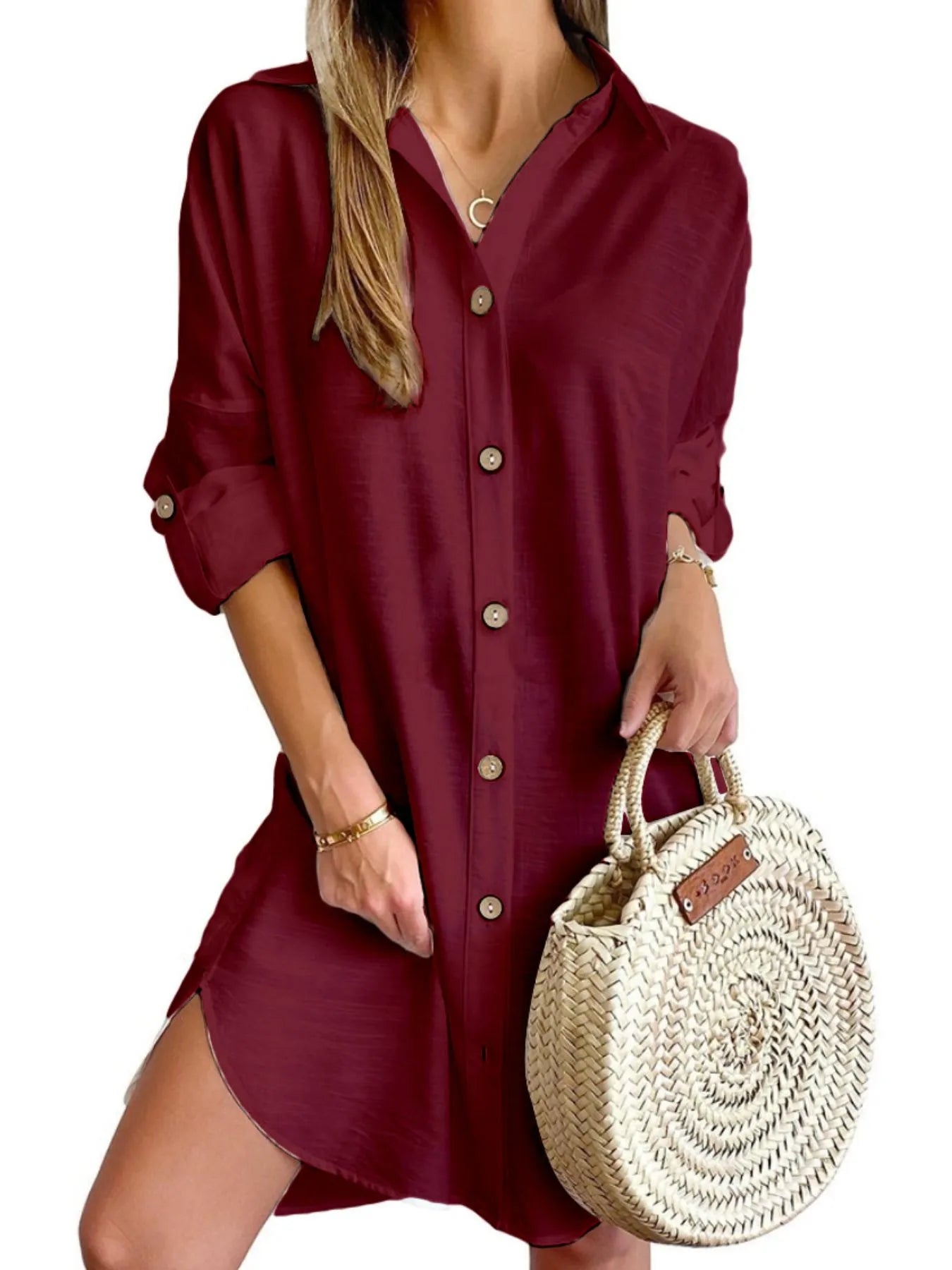 Button Down Long Sleeve Shirt Dress (Buy 2 Free Shipping)