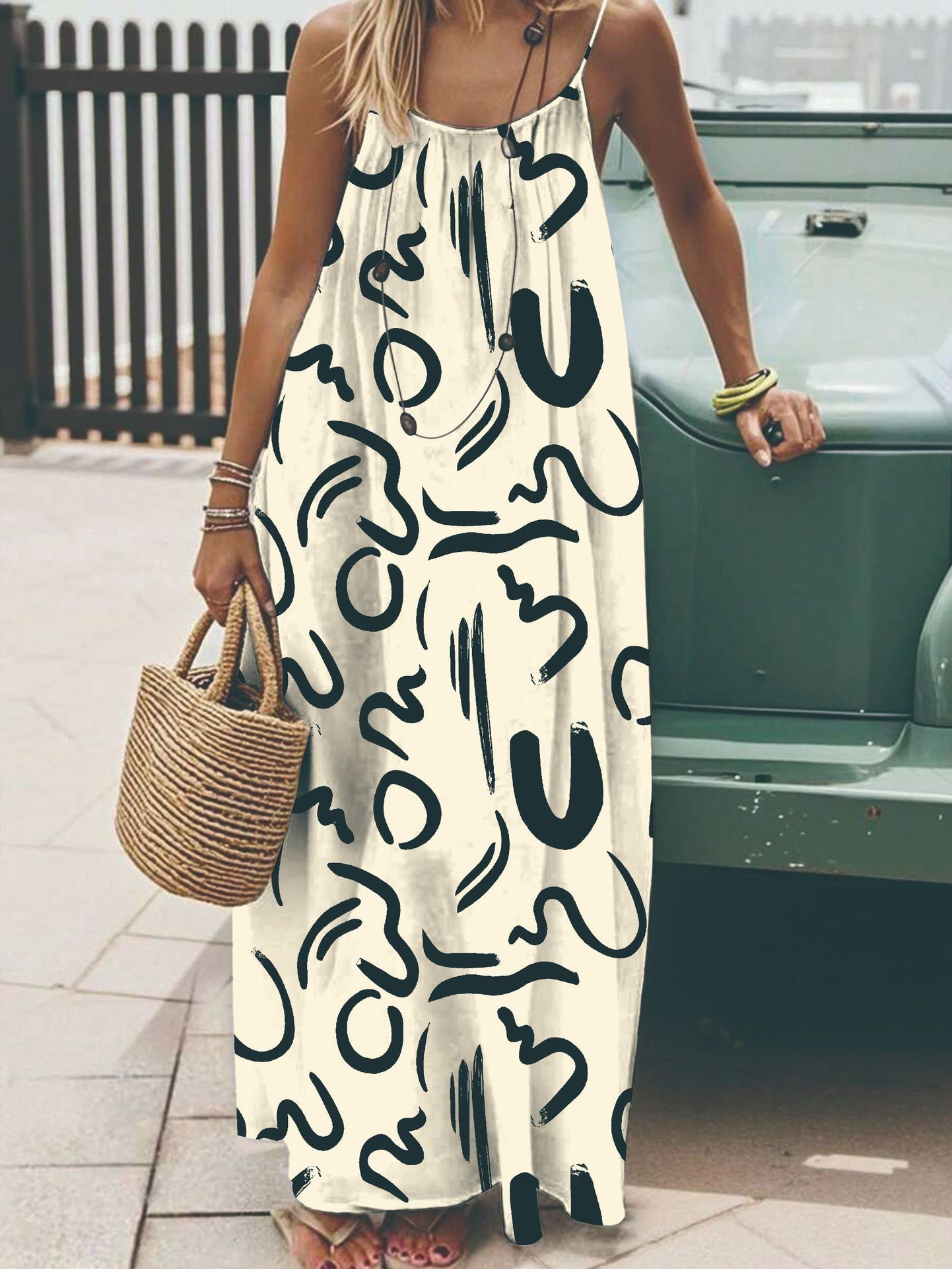 2026 New Women's Leopard and Striped Backless Maxi Dress （Buy 2 Free Shipping）