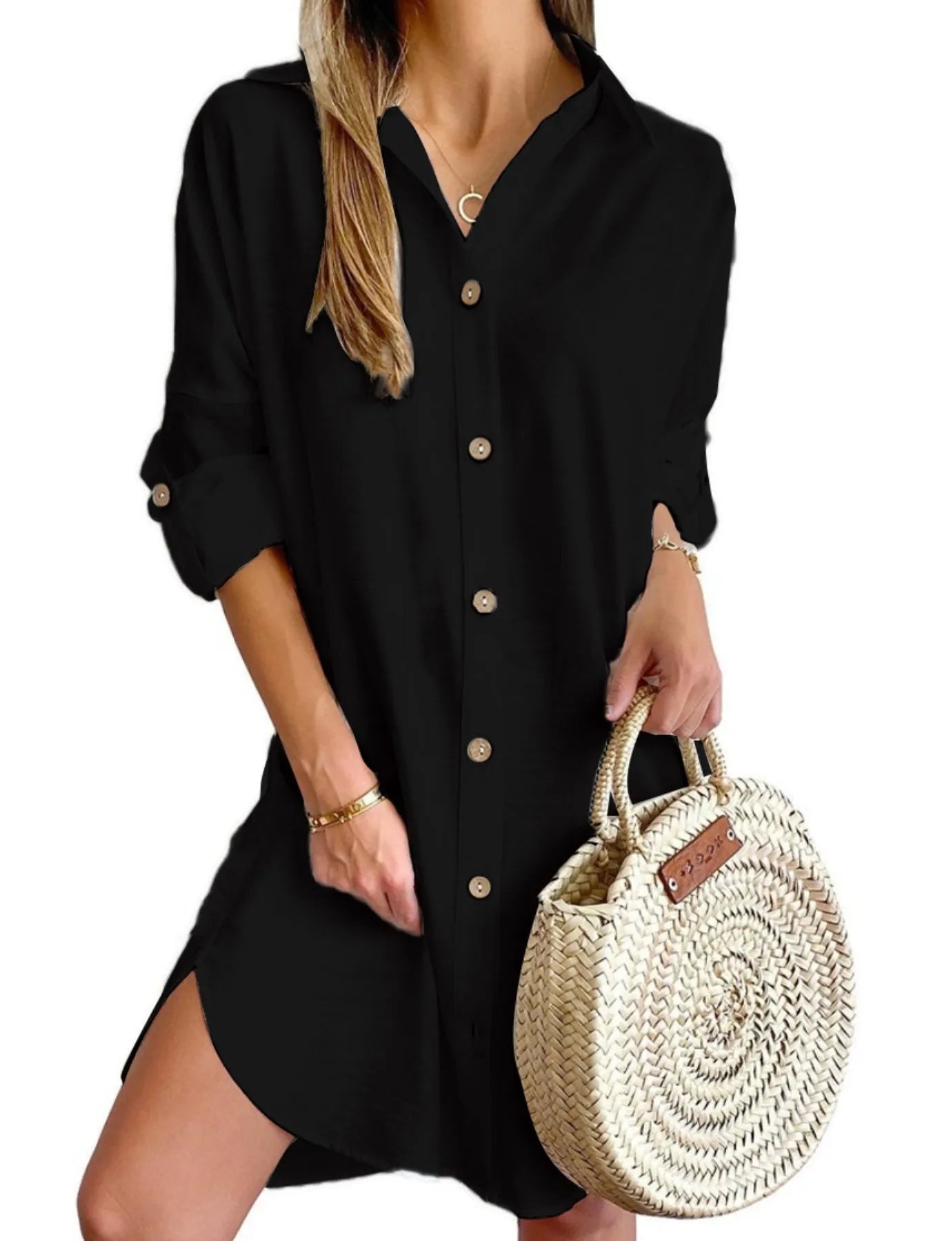 Button Down Long Sleeve Shirt Dress (Buy 2 Free Shipping)