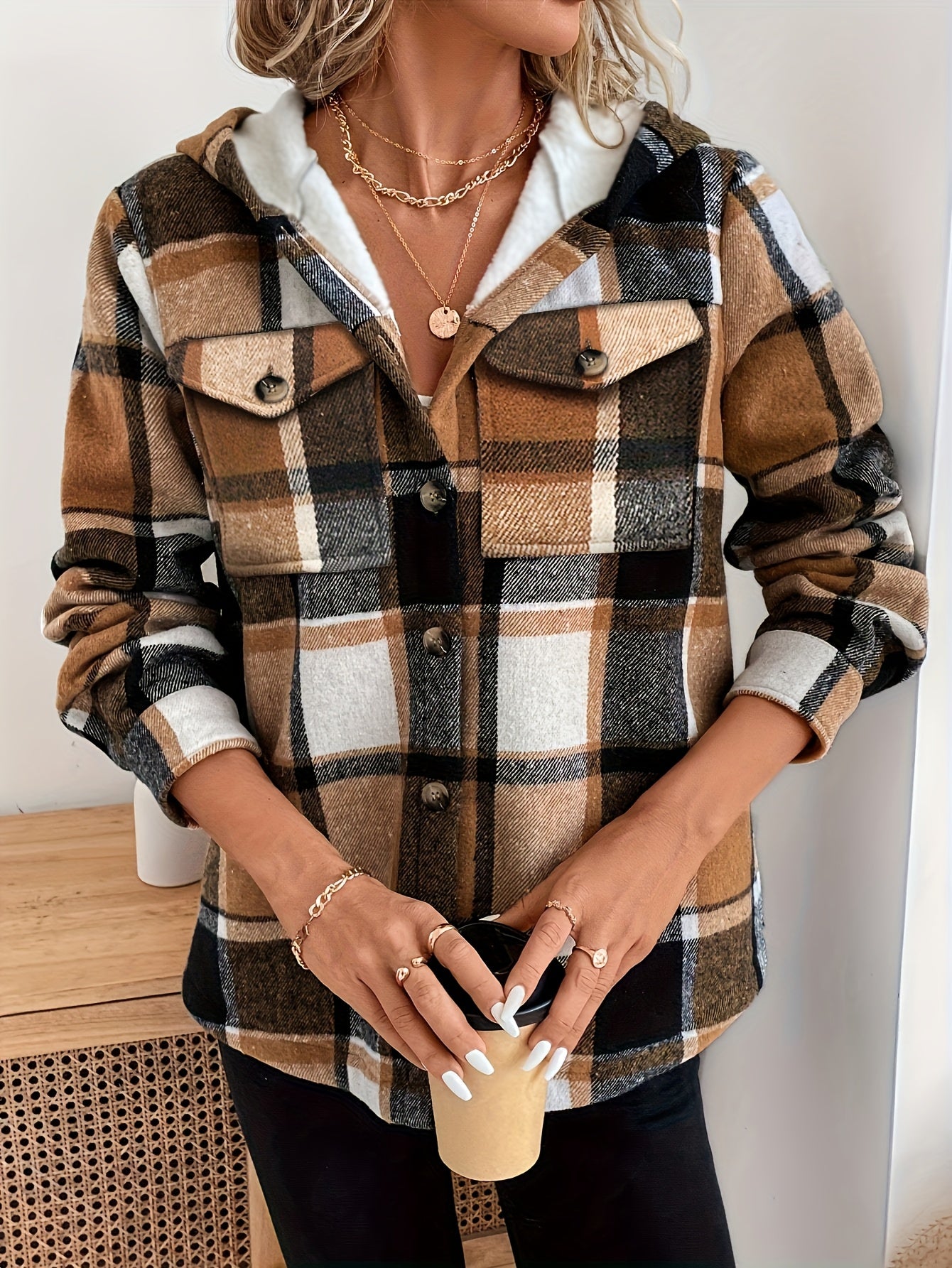 Women's Flannel Plaid Fleece Hooded Jacket (Buy 2 Free Shipping)