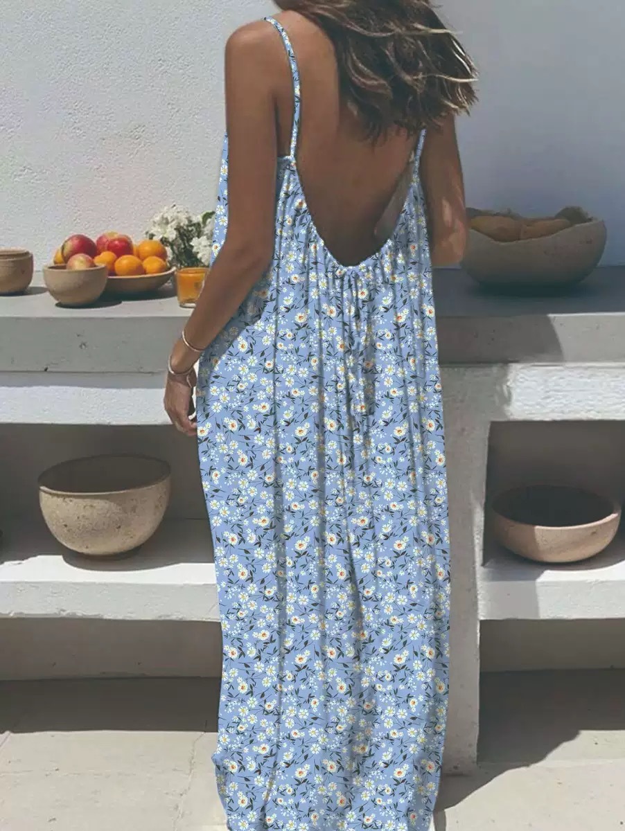 2026 New Women's Leopard and Striped Backless Maxi Dress （Buy 2 Free Shipping）