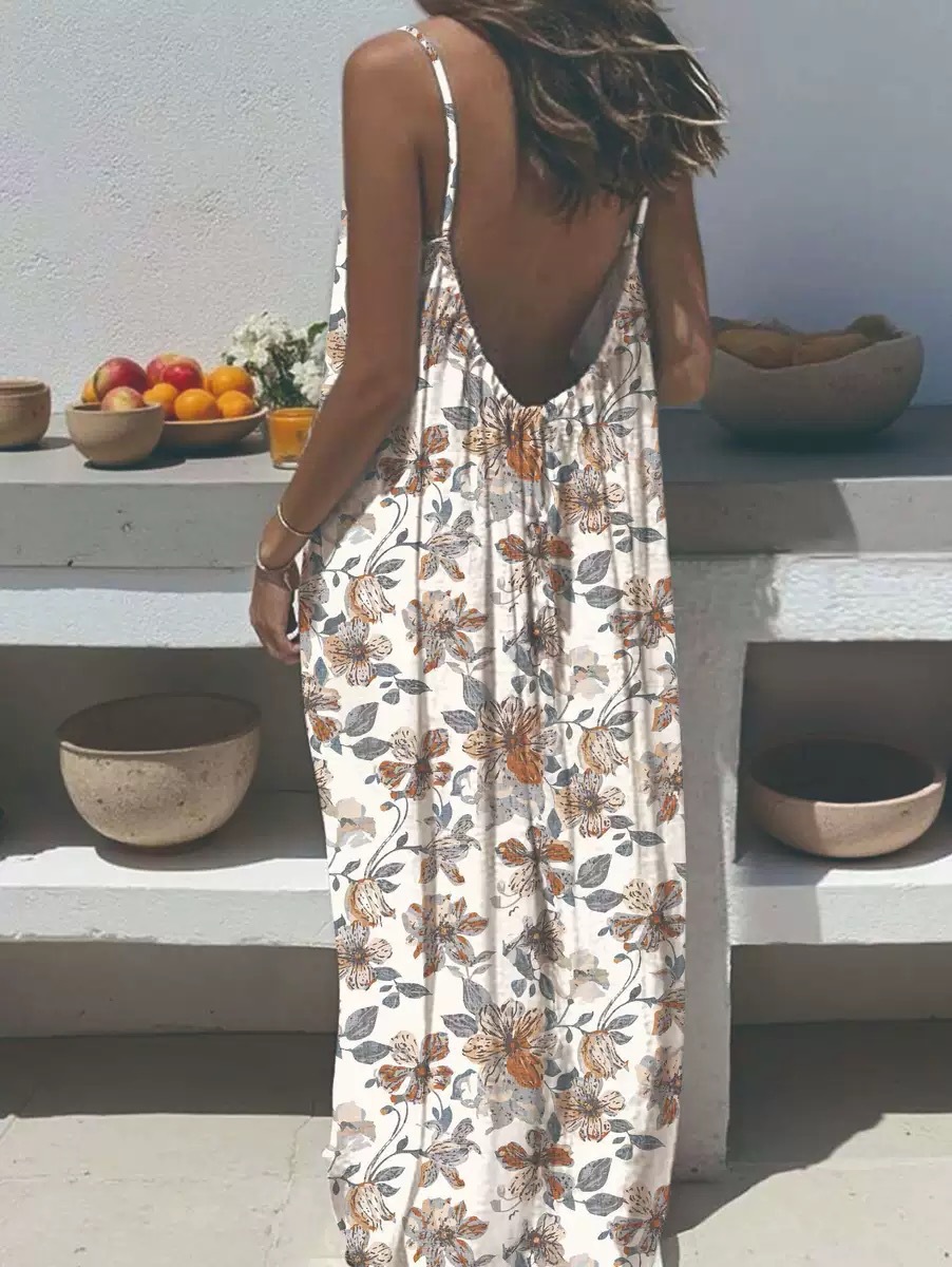 2026 New Women's Leopard and Striped Backless Maxi Dress （Buy 2 Free Shipping）