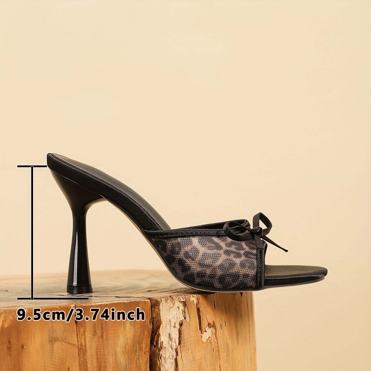 Women'S Stylish Leopard Print Mesh High-Heeled Mules with Bow Decoration