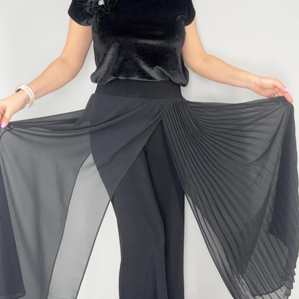 Sheer Overlay Pleated Culotte Trousers （Buy 2 Free Shipping)