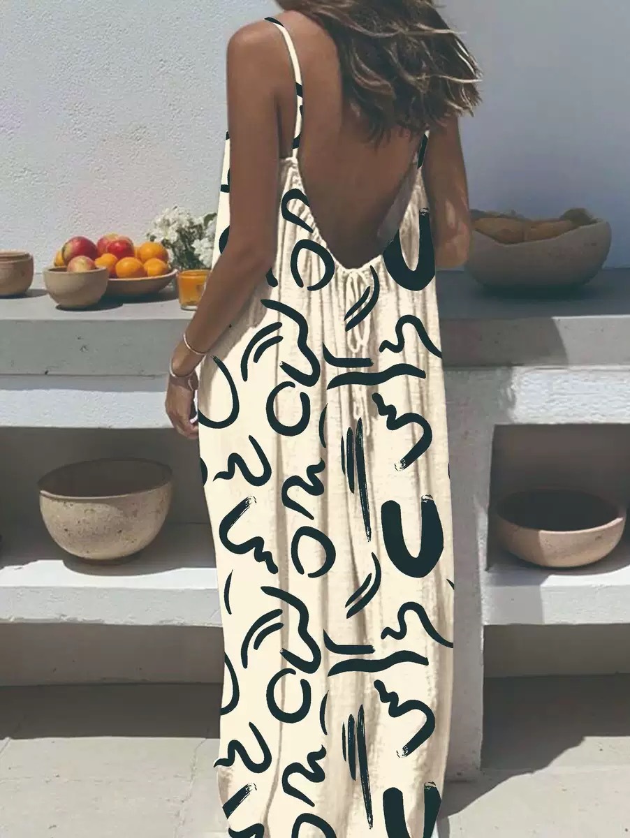 2026 New Women's Leopard and Striped Backless Maxi Dress （Buy 2 Free Shipping）