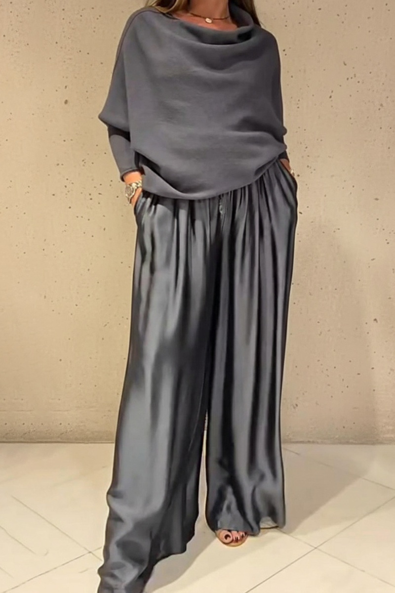 Elegant Off-Shoulder Top And Satin Wide-Leg Pants Two-Piece Set （Buy 2 Free Shiping)
