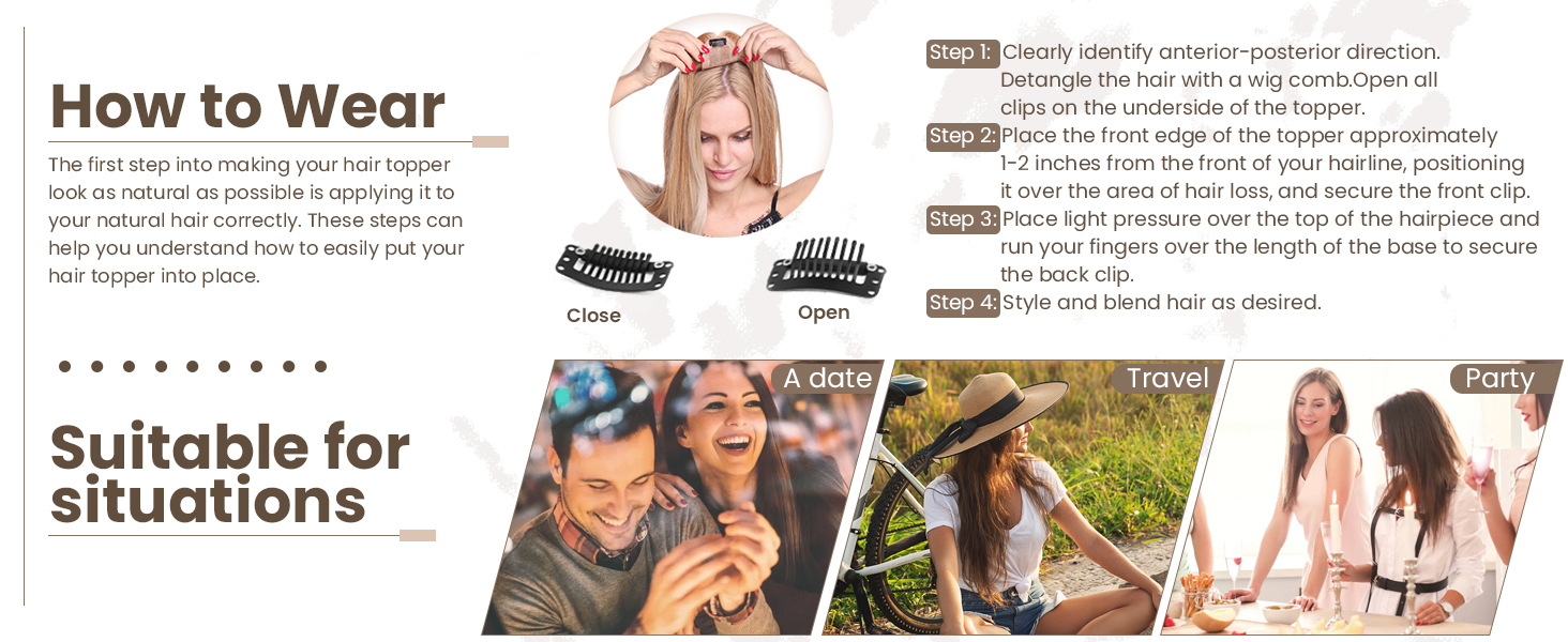 Clip in hair topper