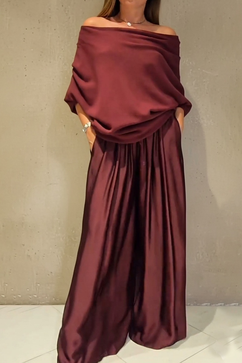 Elegant Off-Shoulder Top And Satin Wide-Leg Pants Two-Piece Set （Buy 2 Free Shiping)