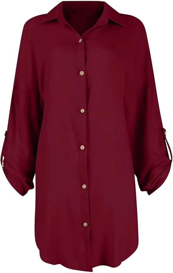 Button Down Long Sleeve Shirt Dress (Buy 2 Free Shipping)