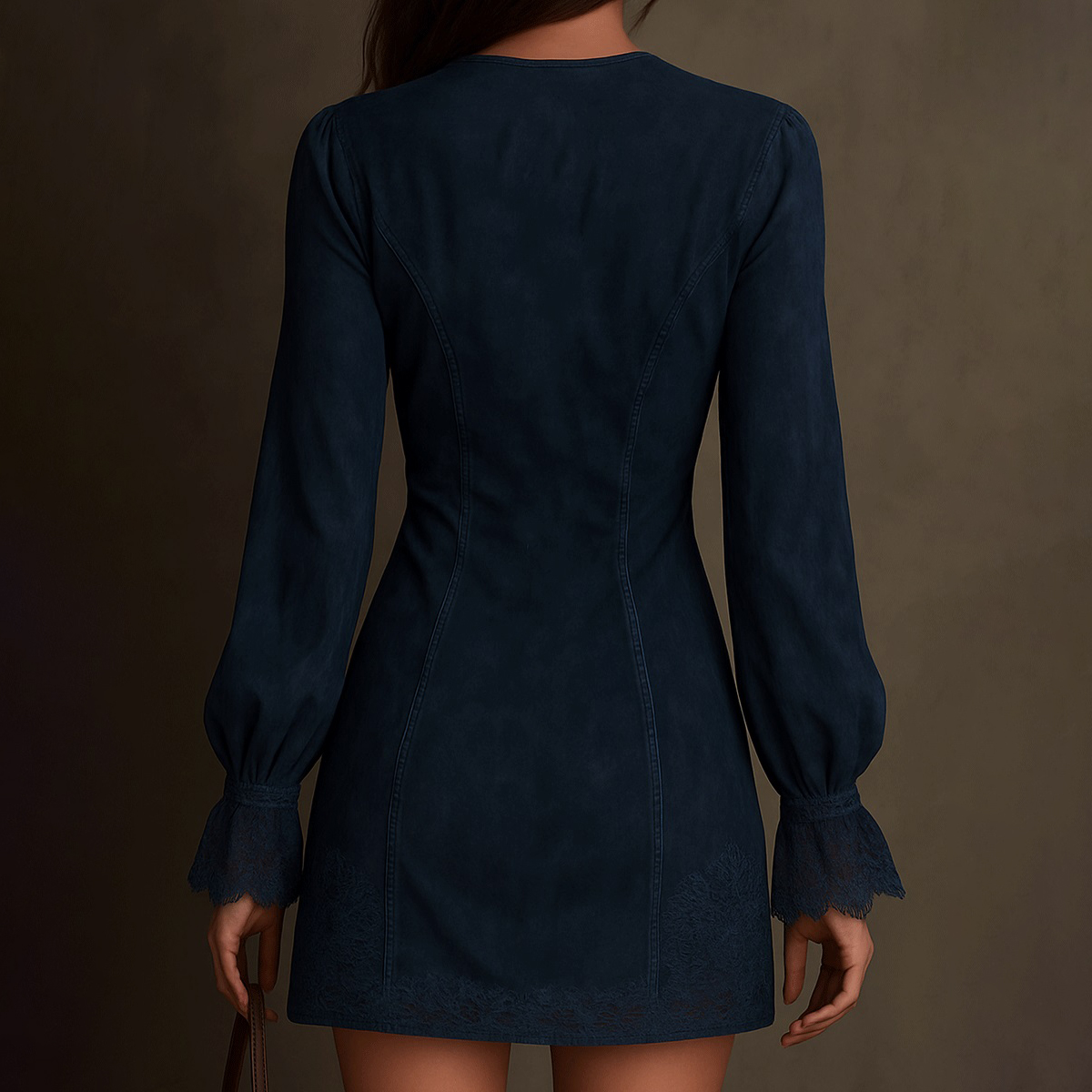 Vintage Blue Suede Lace Trim Mini Dress