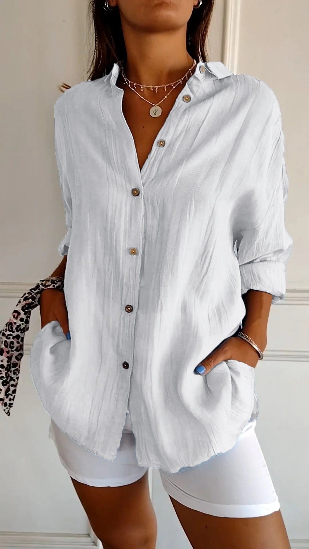 ✨Women's Casual Single-Breasted Pleated Lapel Shirt