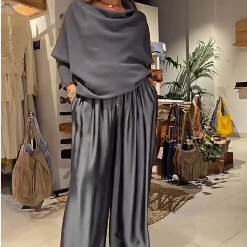 Elegant Off-Shoulder Top And Satin Wide-Leg Pants Two-Piece Set （Buy 2 Free Shiping)