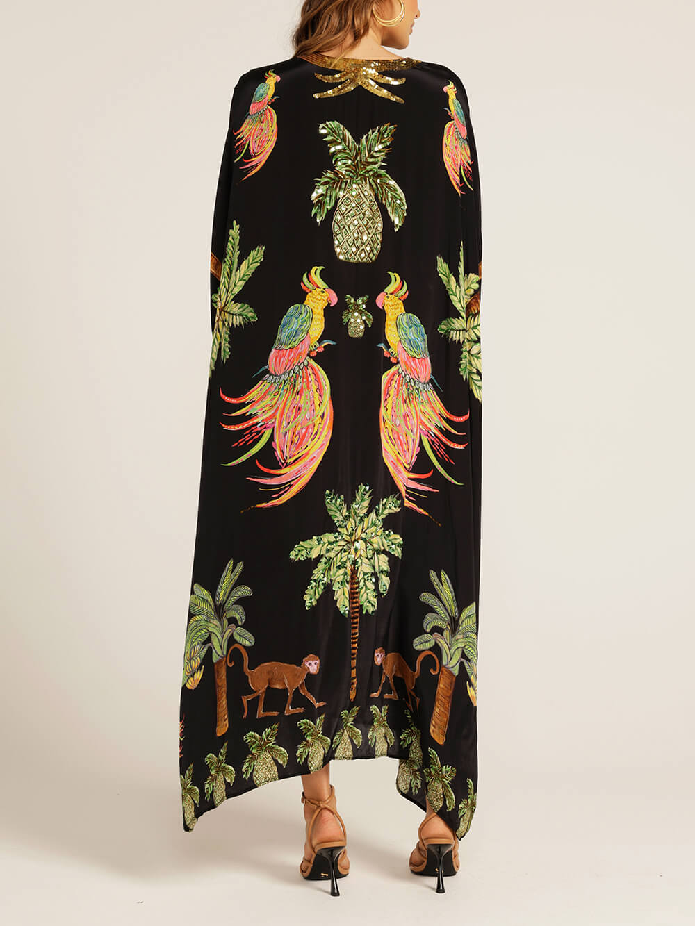lusailstore - dropped sleeve coconut tree print dress （Buy 2 Free Shipping)