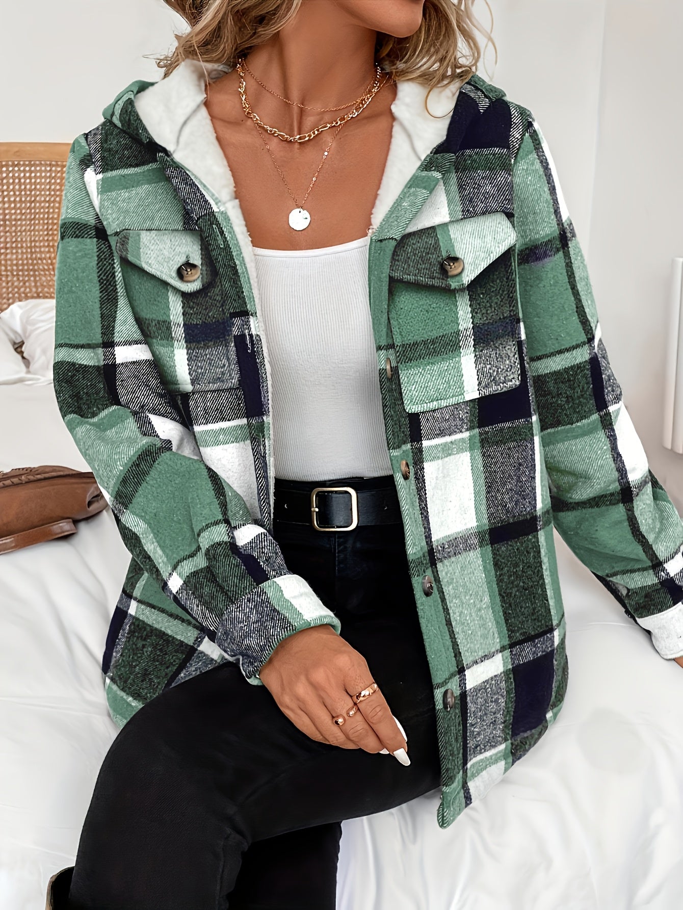 Women's Flannel Plaid Fleece Hooded Jacket (Buy 2 Free Shipping)