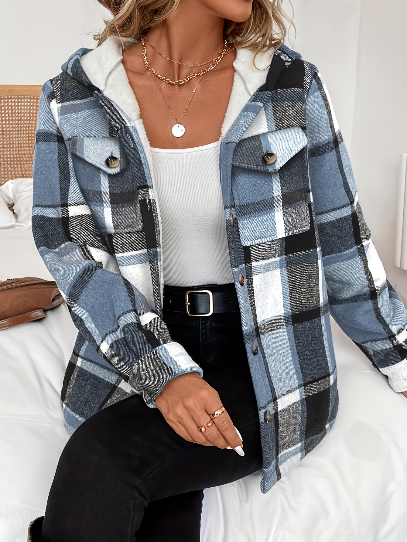 Women's Flannel Plaid Fleece Hooded Jacket (Buy 2 Free Shipping)