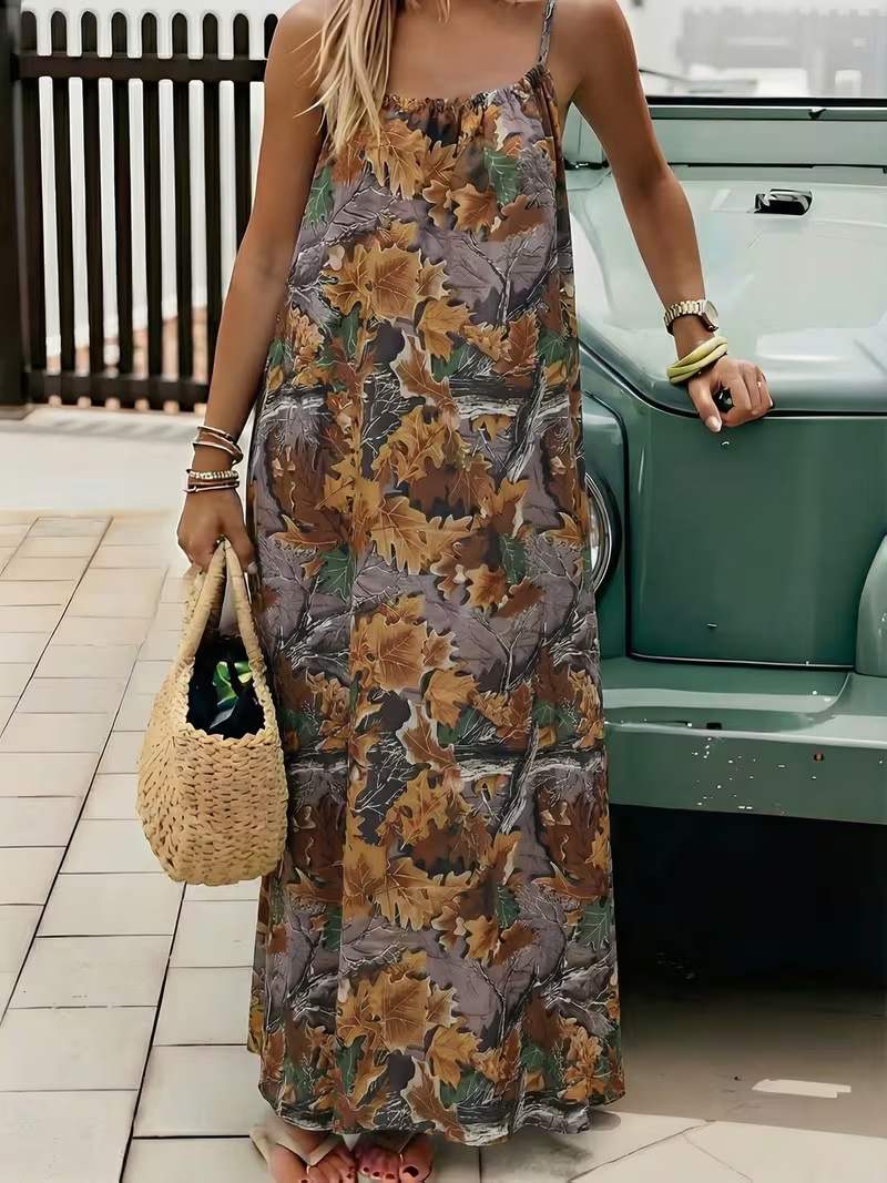 2026 New Women's Leopard and Striped Backless Maxi Dress （Buy 2 Free Shipping）