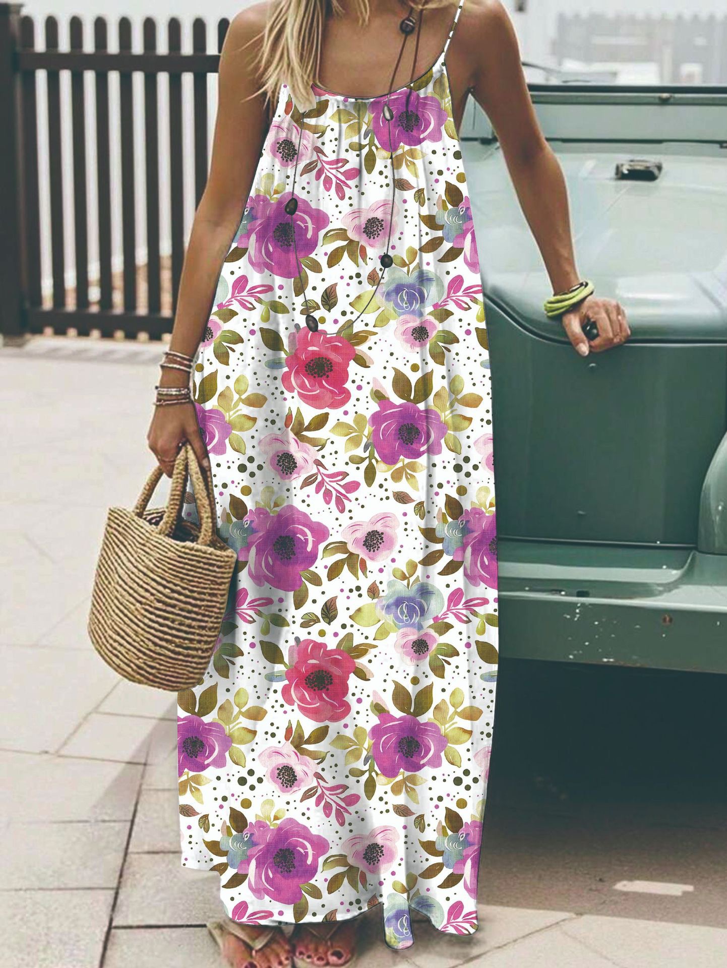 2026 New Women's Leopard and Striped Backless Maxi Dress （Buy 2 Free Shipping）