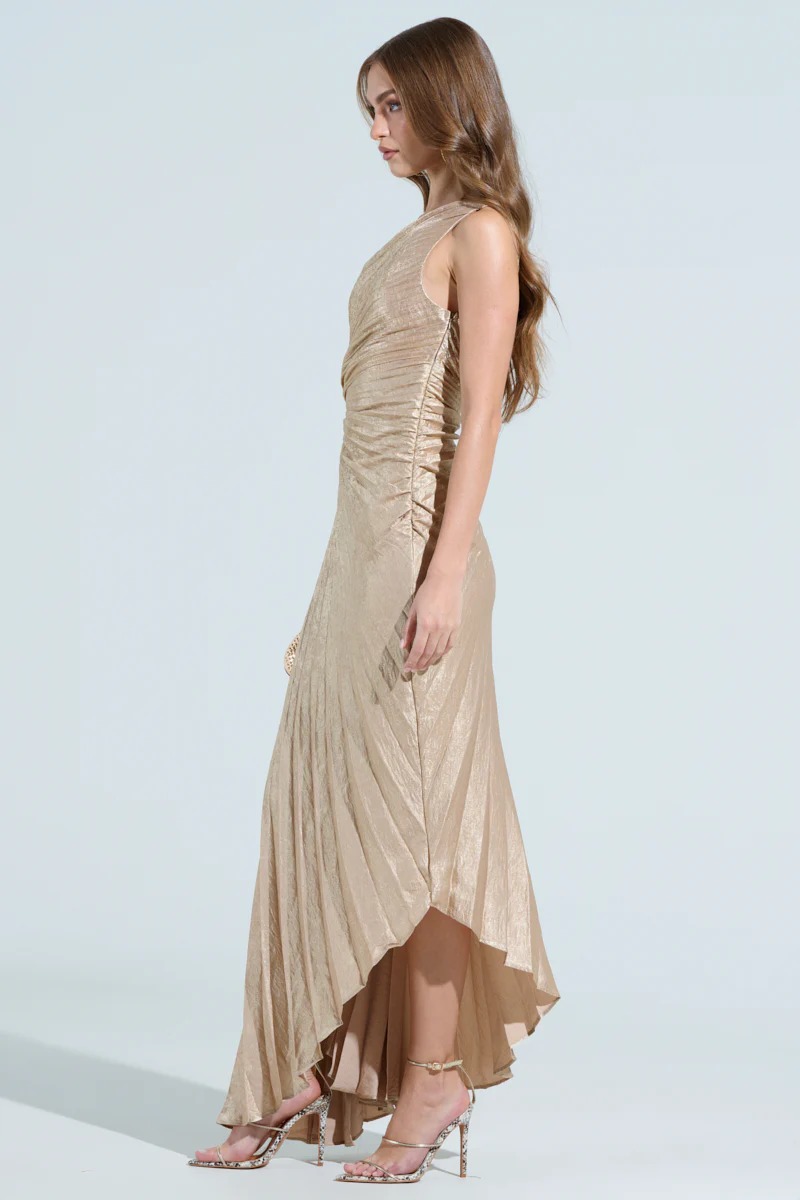 Evening Aura One Shoulder Maxi Dress Champagne（Buy 2 Free Shipping)