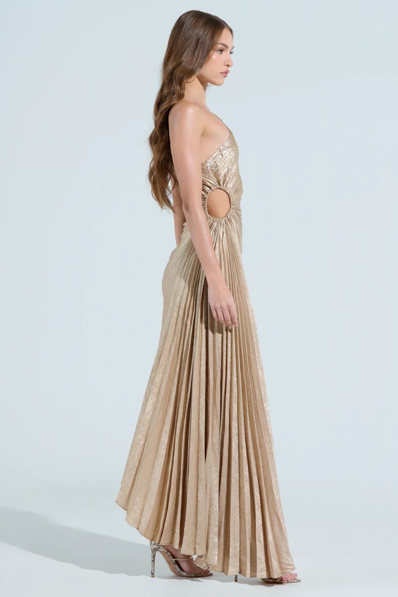 Evening Aura One Shoulder Maxi Dress Champagne（Buy 2 Free Shipping)