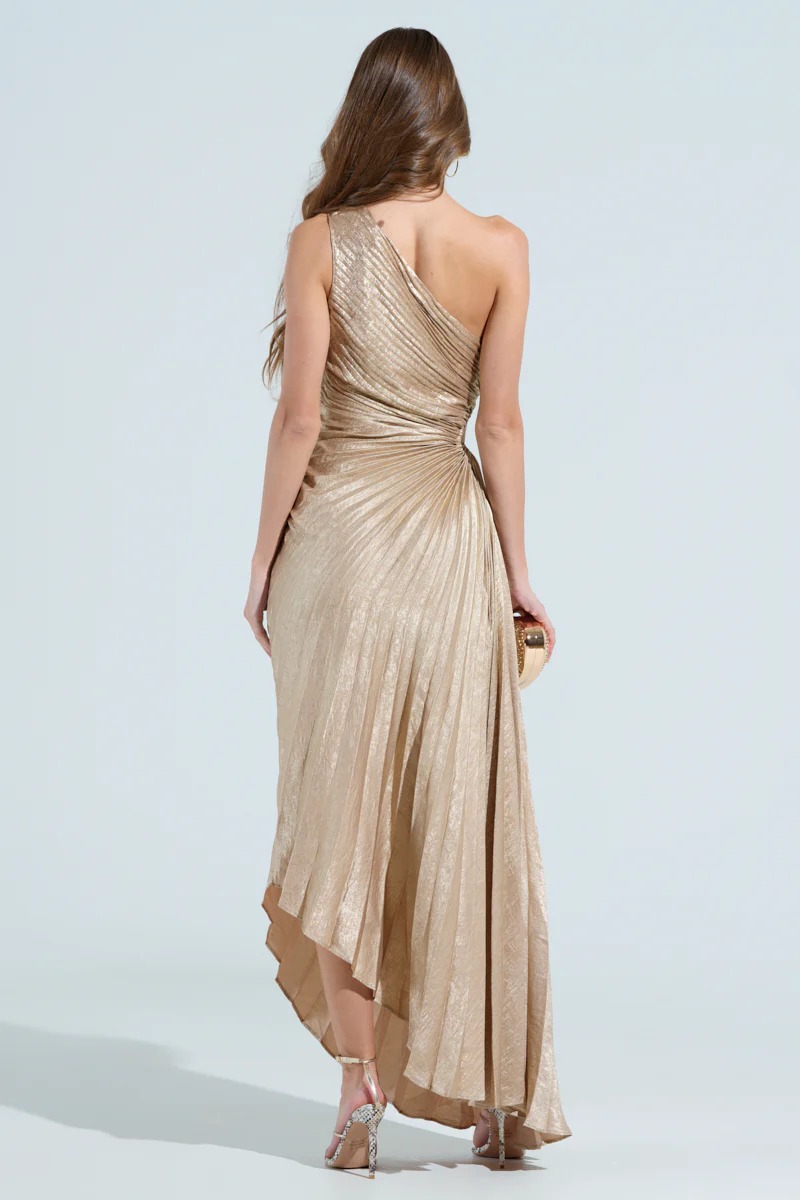 Evening Aura One Shoulder Maxi Dress Champagne（Buy 2 Free Shipping)