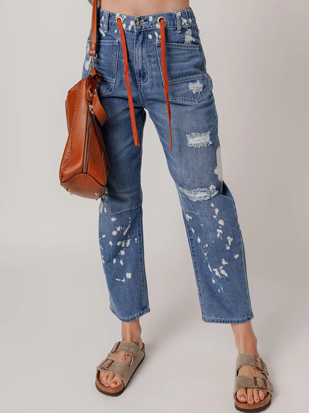Casual Women's Distressed Drawstring Jeans (Buy 2 Free Shipping)