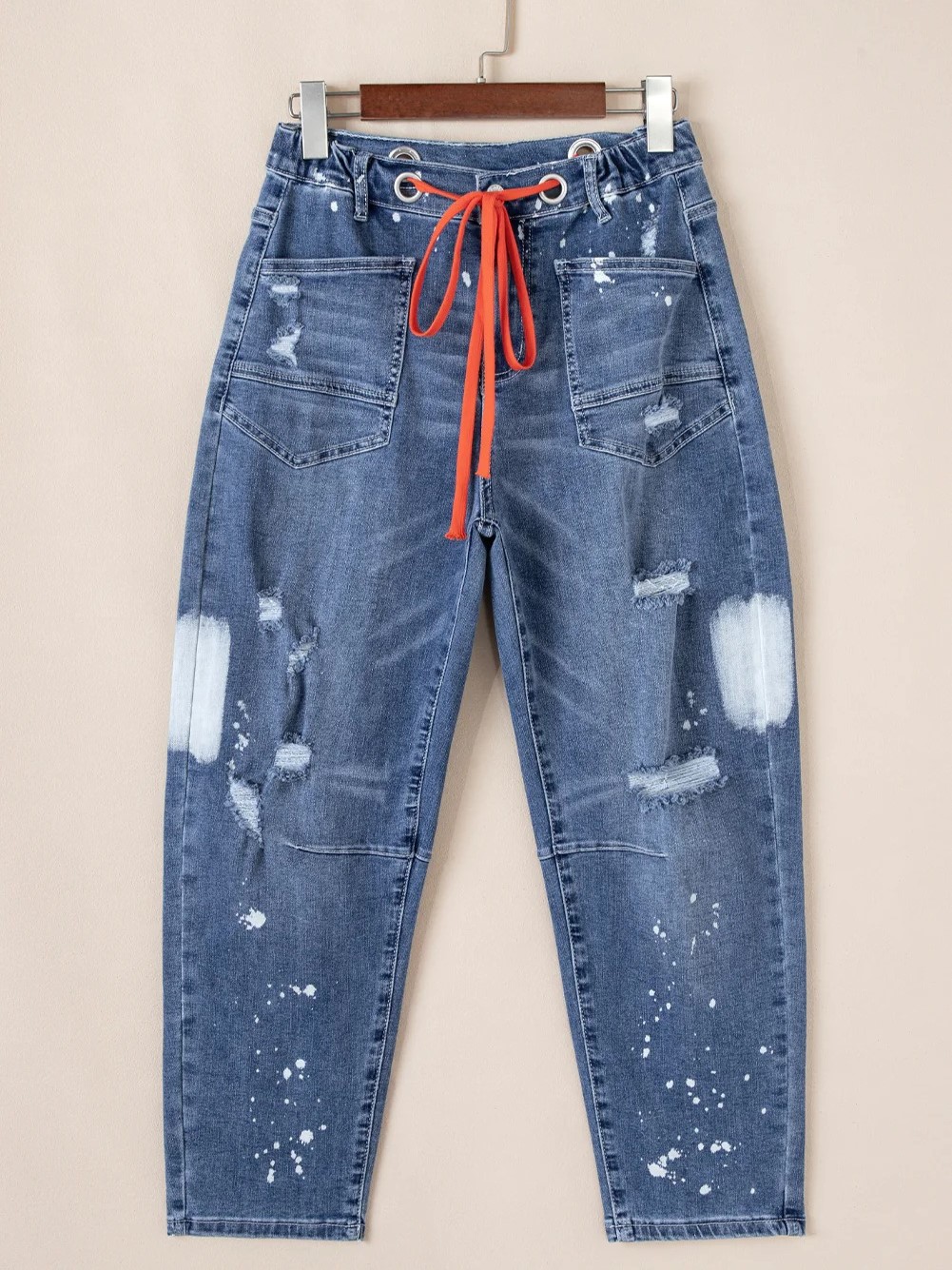 Casual Women's Distressed Drawstring Jeans (Buy 2 Free Shipping)