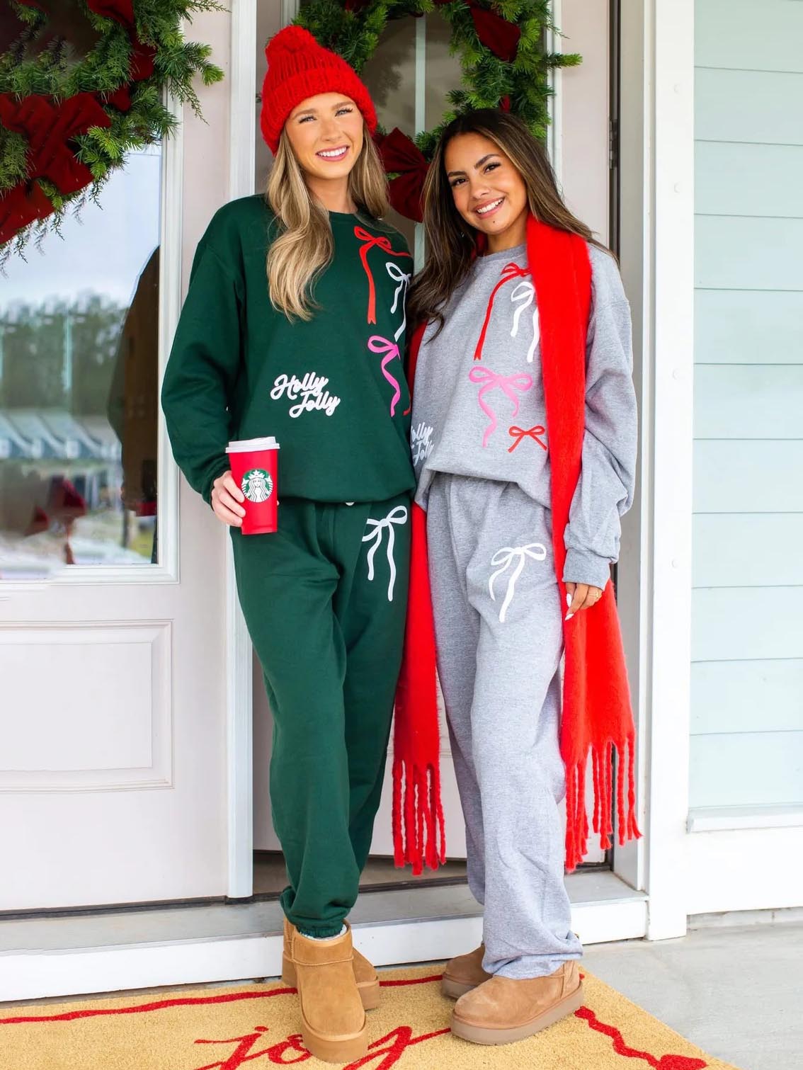 Women's Holly Jolly Bow Sweatshirt Set (Buy 2 Free Shipping)