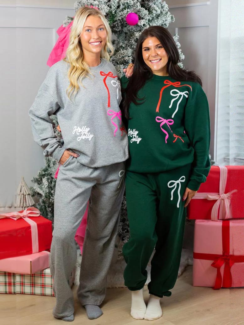 Women's Holly Jolly Bow Sweatshirt Set (Buy 2 Free Shipping)