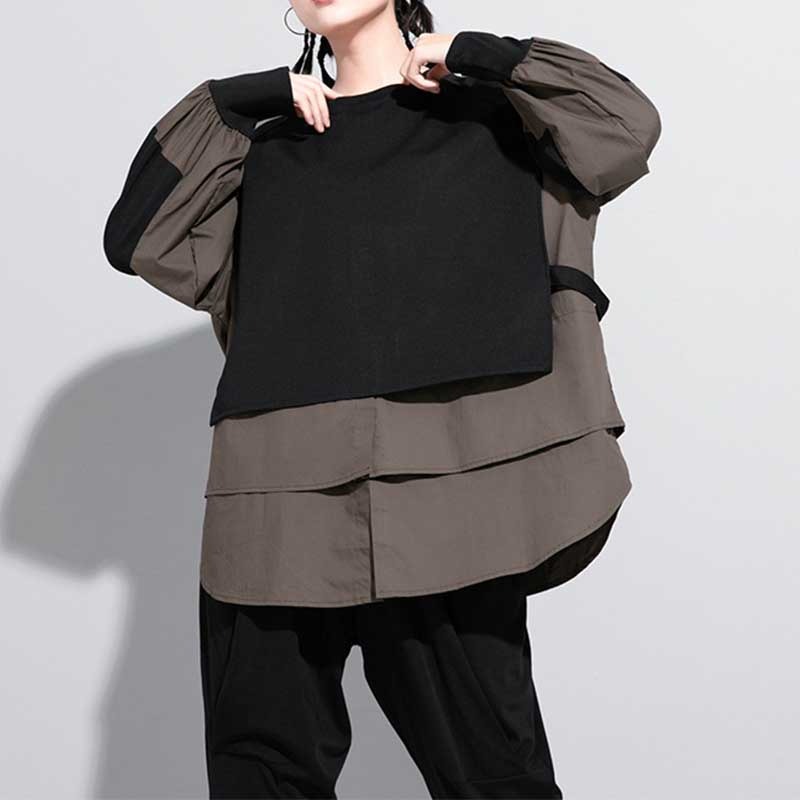 Fake Two-piece Straight Spliced Long-sleeved Shirt (Buy 2 Free Shipping)