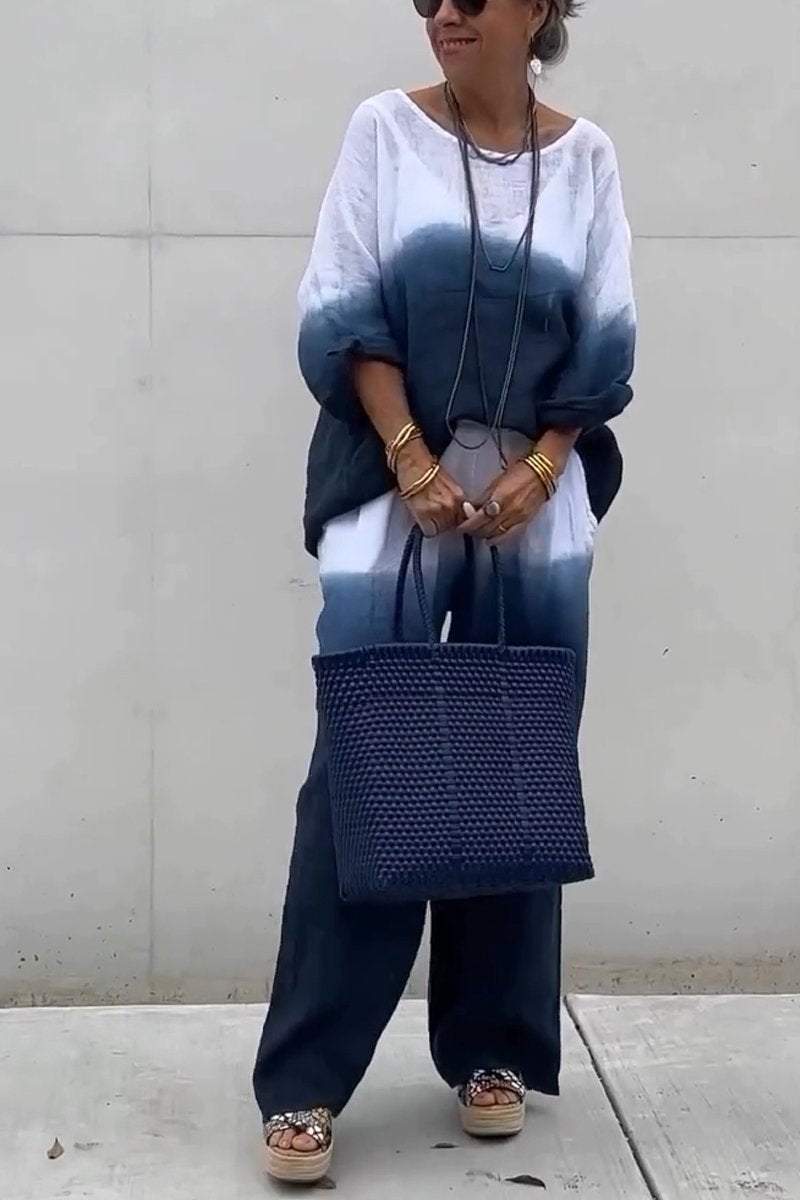 Women's Casual Round-neck Gradient Cotton and Linen Two-piece Suit（Buy 2 Free Shipping)