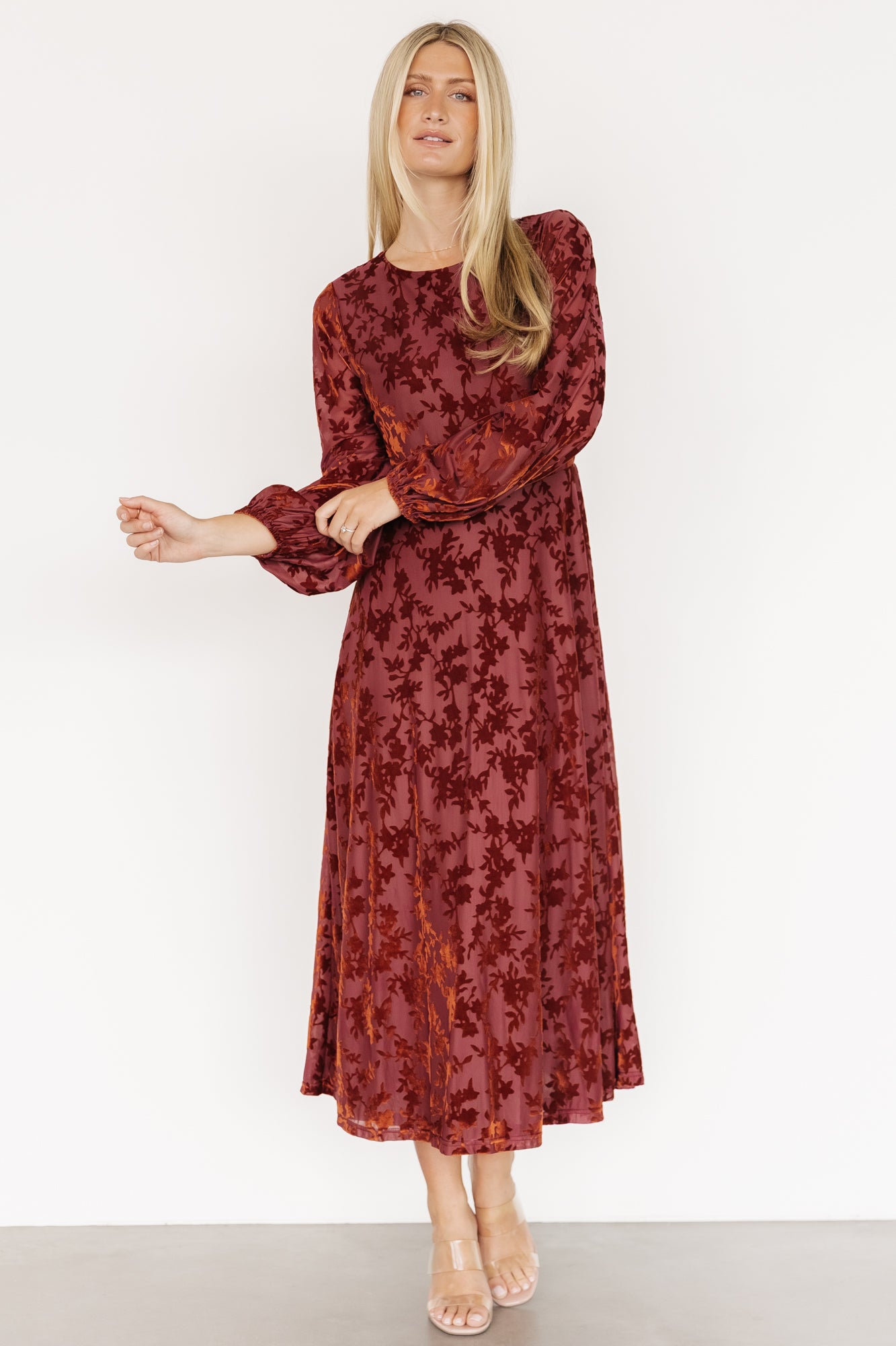 Thora Velvet Dress | Copper Floral-Glamsiq