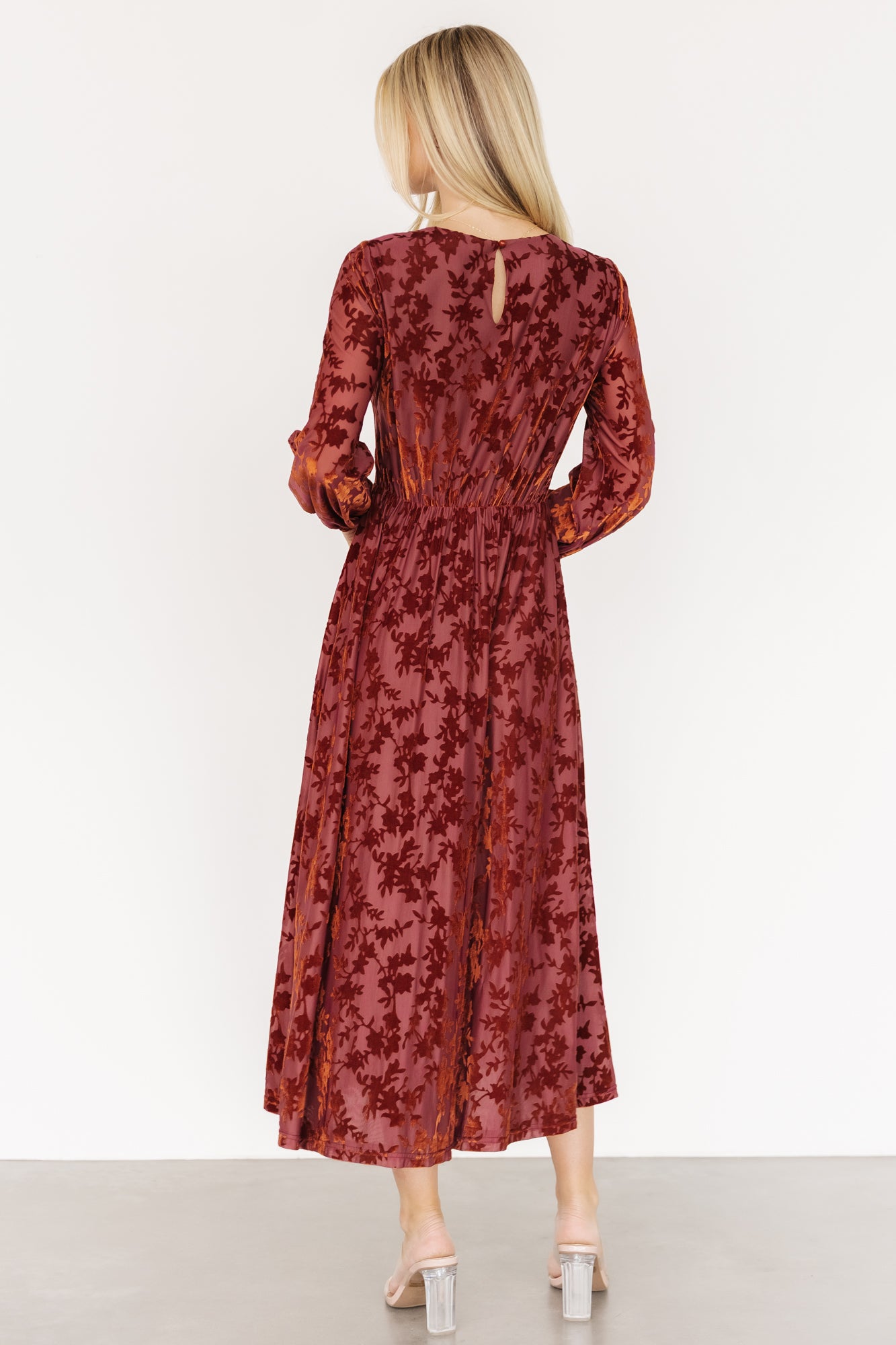 Thora Velvet Dress | Copper Floral-Glamsiq