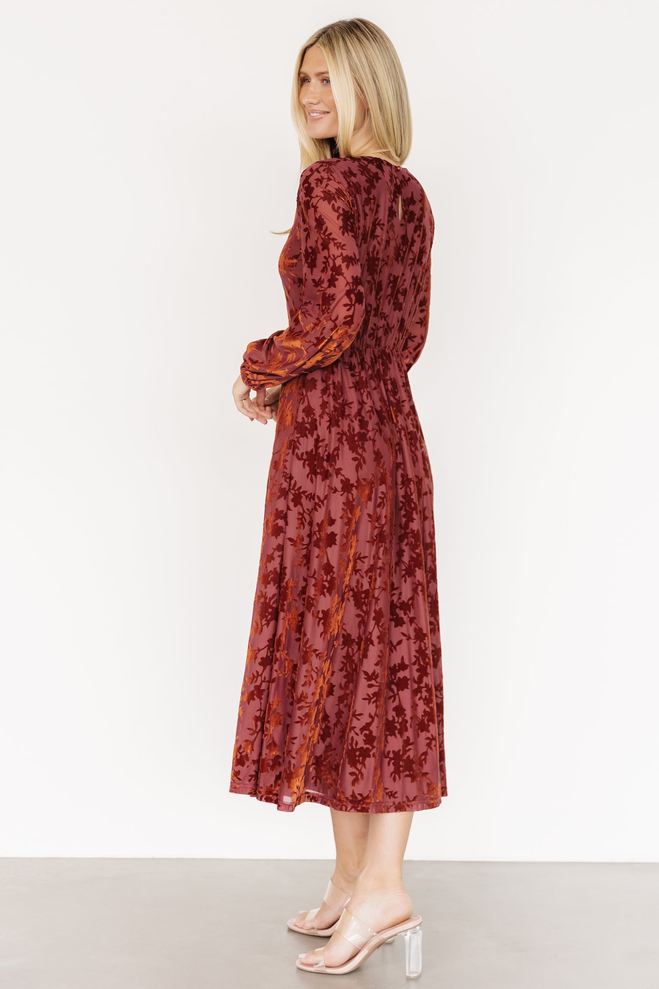 Thora Velvet Dress | Copper Floral-Glamsiq