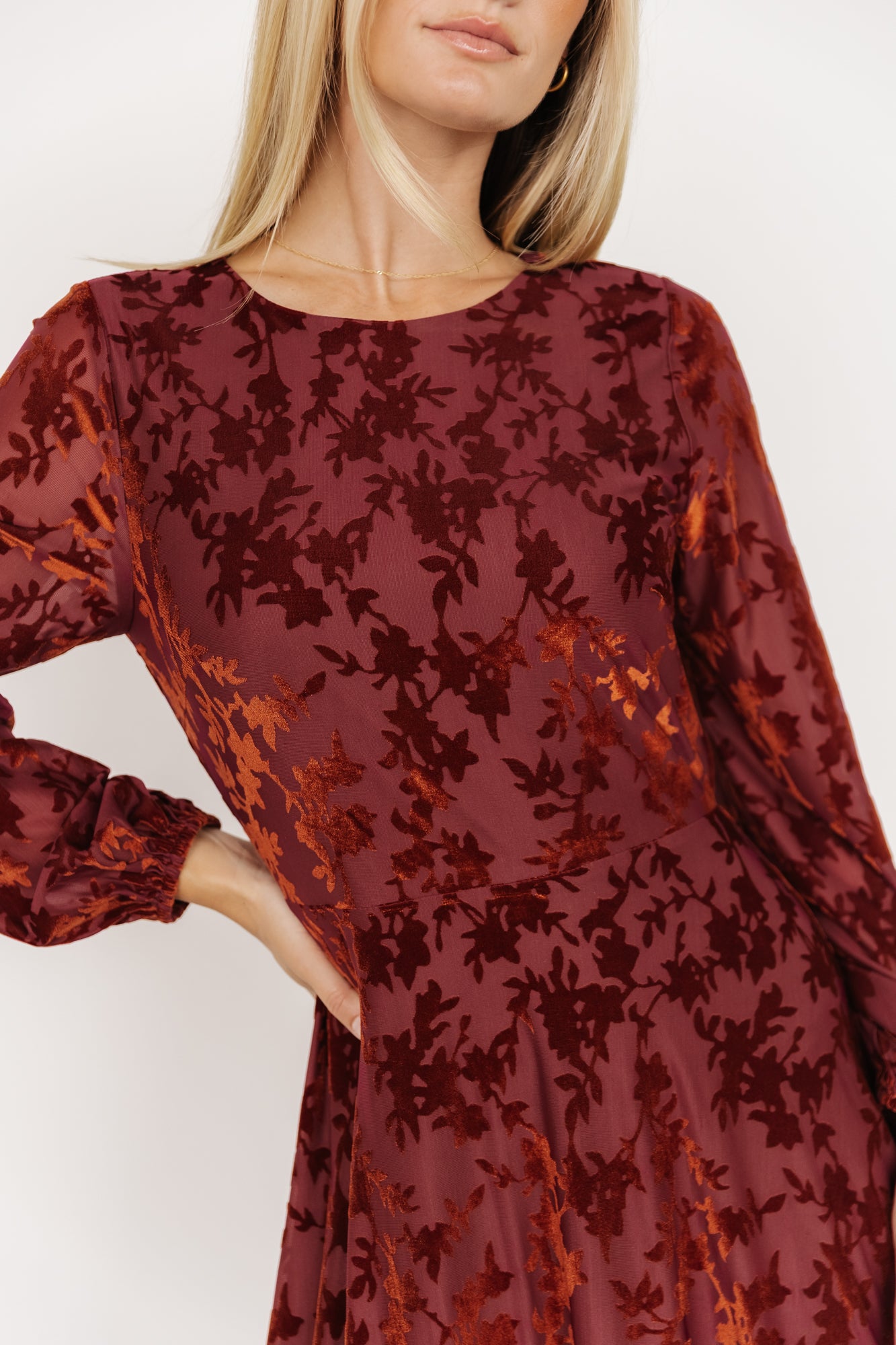 Thora Velvet Dress | Copper Floral-Glamsiq