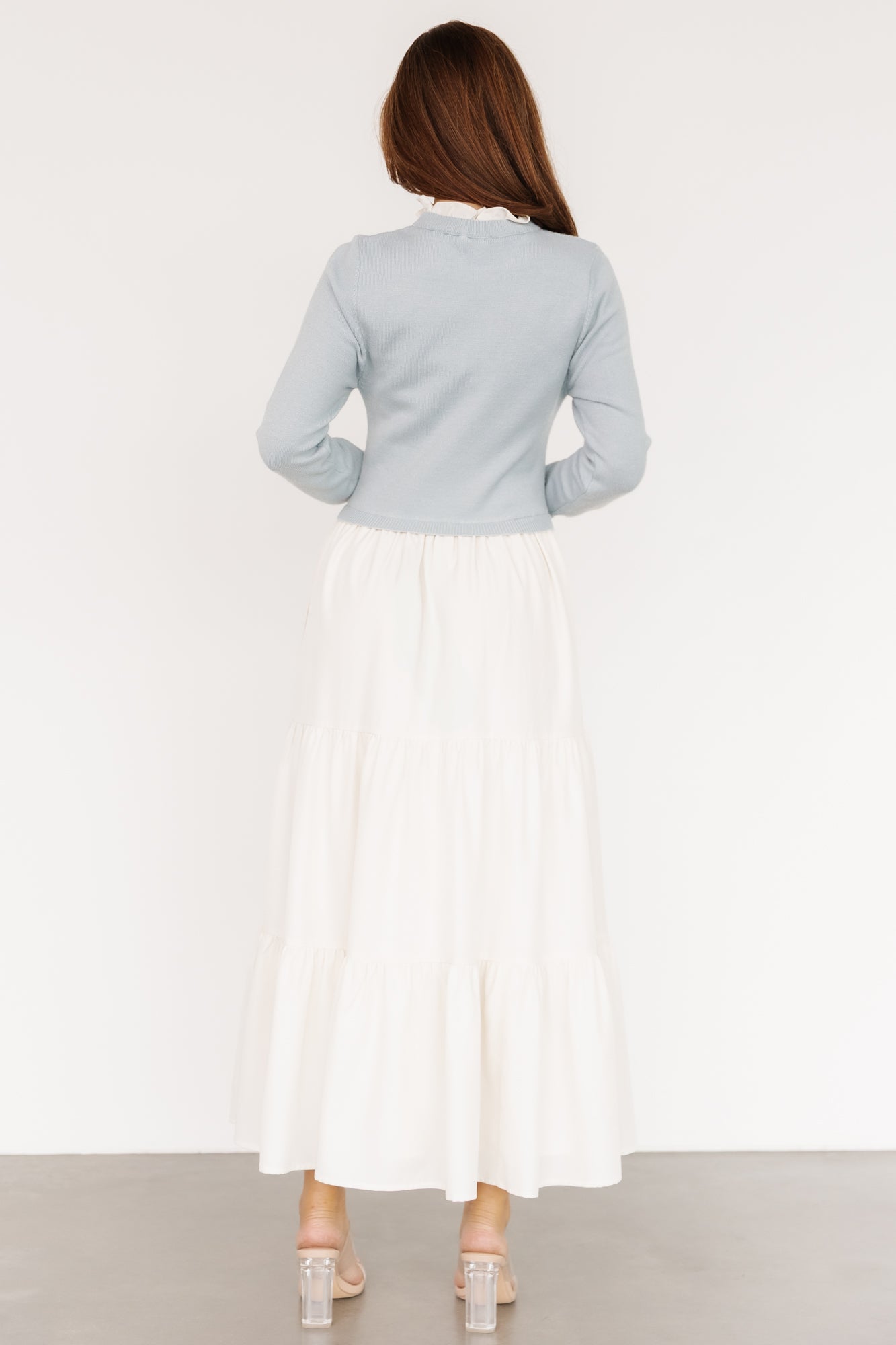 Sophie Sweater Dress | Light Blue + Ivory-Glamsiq