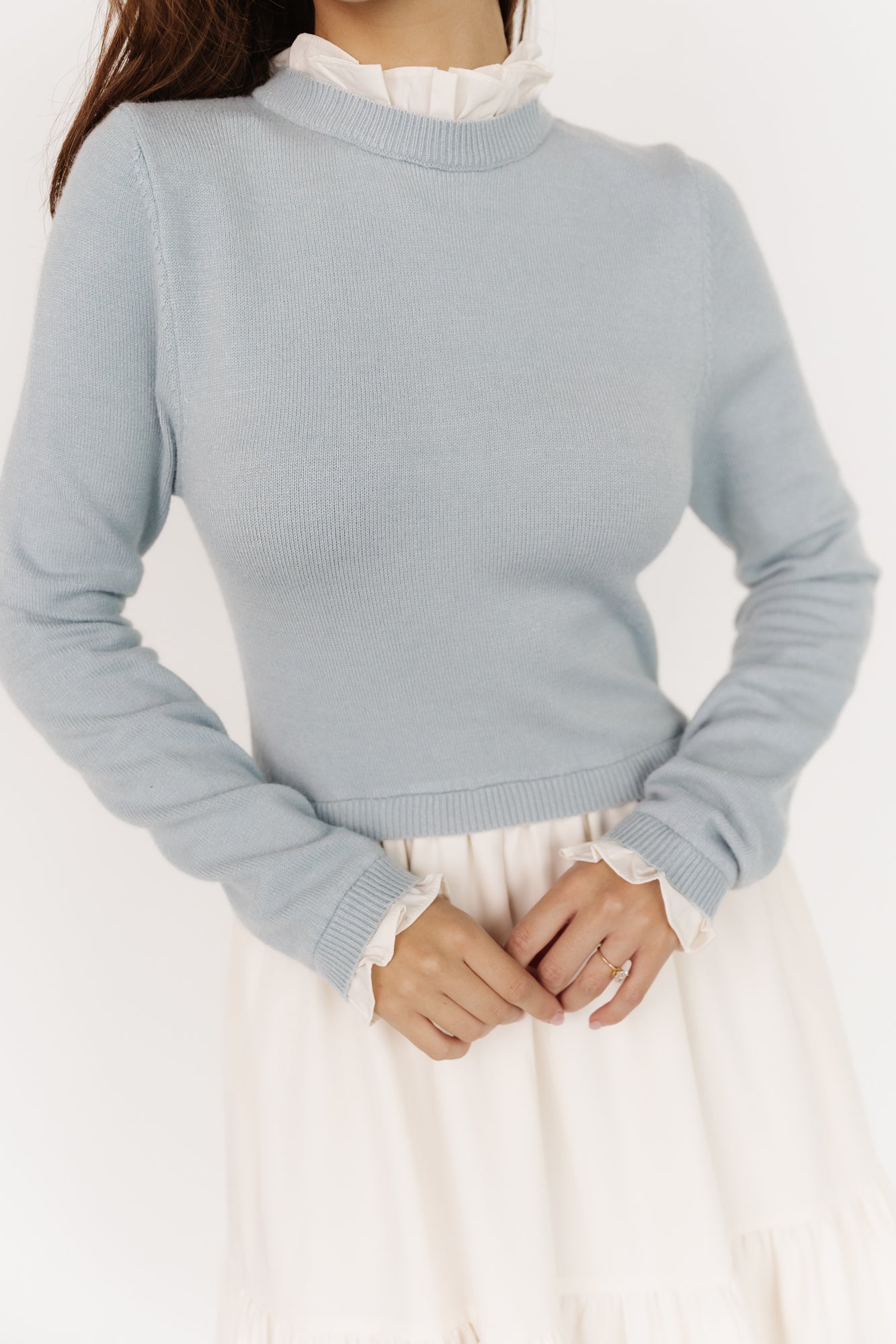 Sophie Sweater Dress | Light Blue + Ivory-Glamsiq