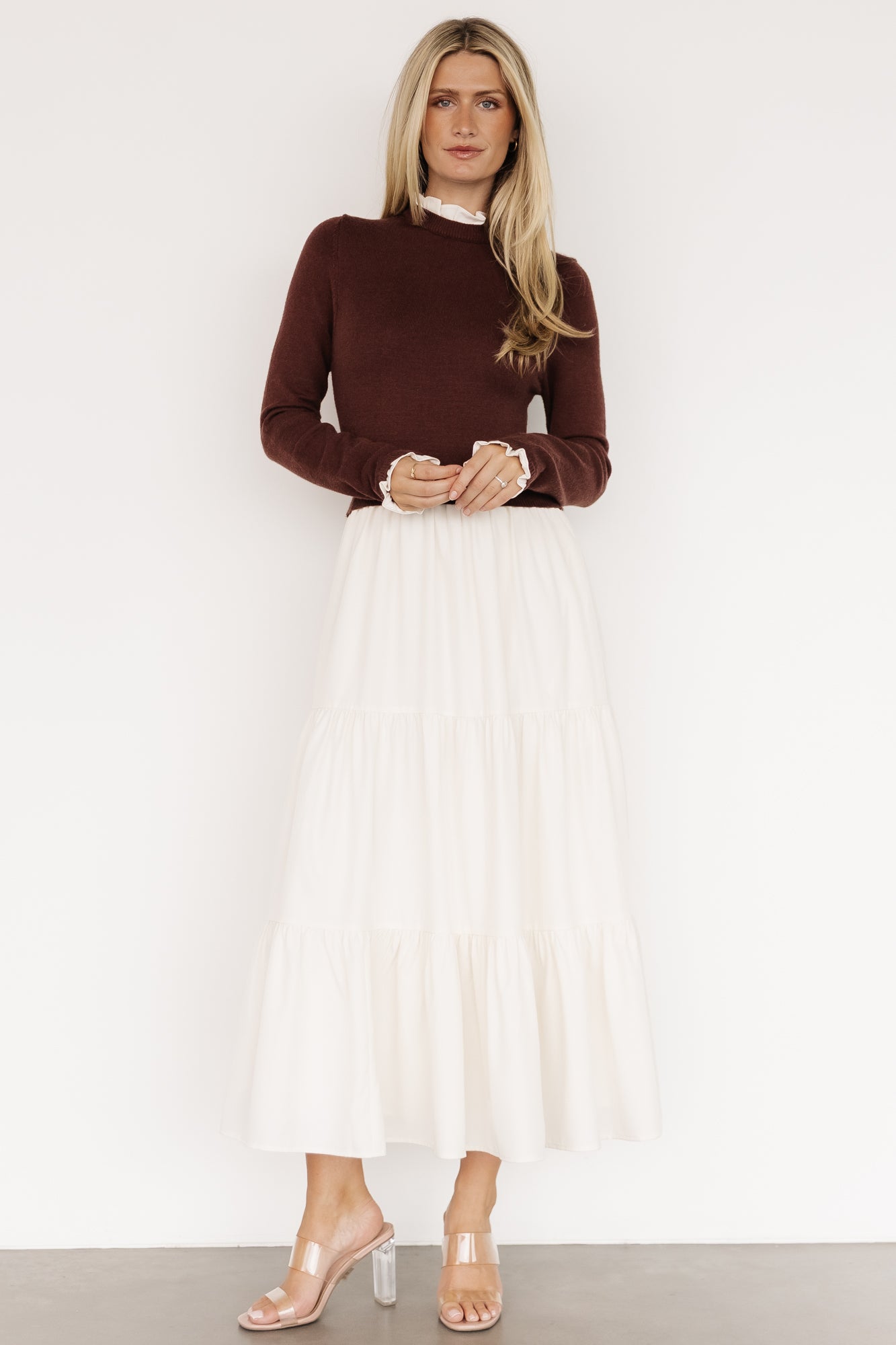 Sophie Sweater Dress | Mahogany + Ivory-Glamsiq