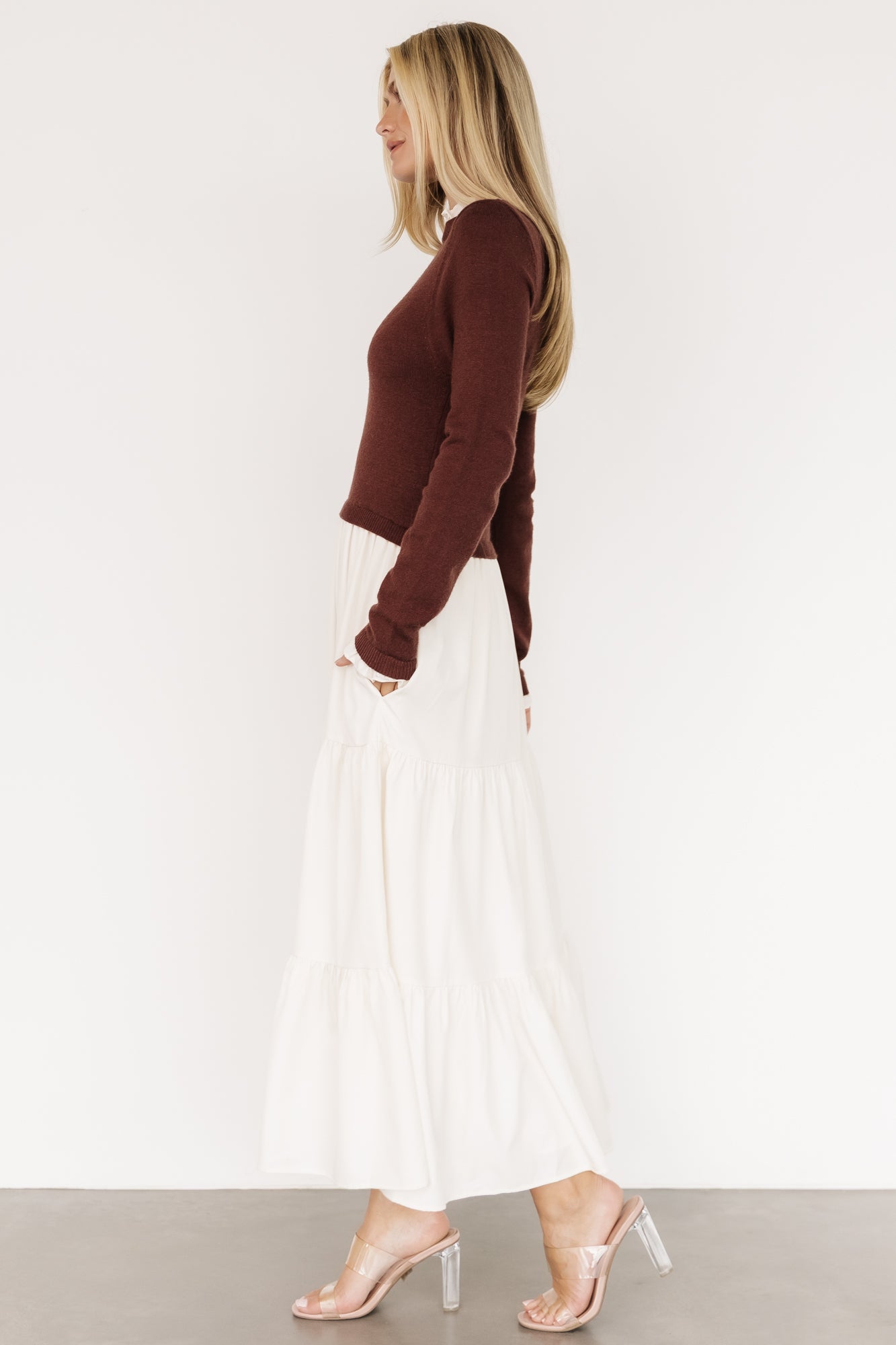 Sophie Sweater Dress | Mahogany + Ivory-Glamsiq