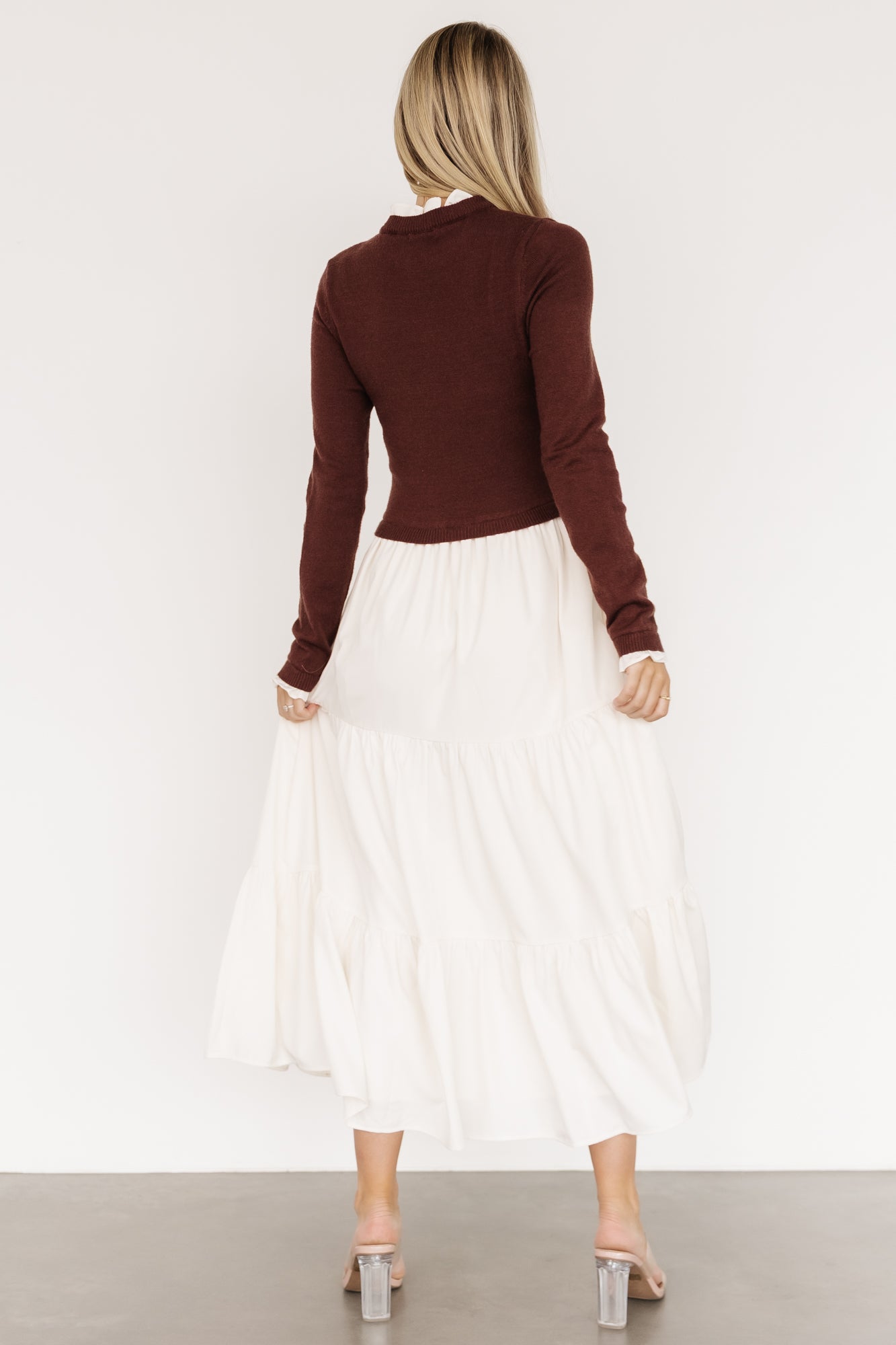 Sophie Sweater Dress | Mahogany + Ivory-Glamsiq