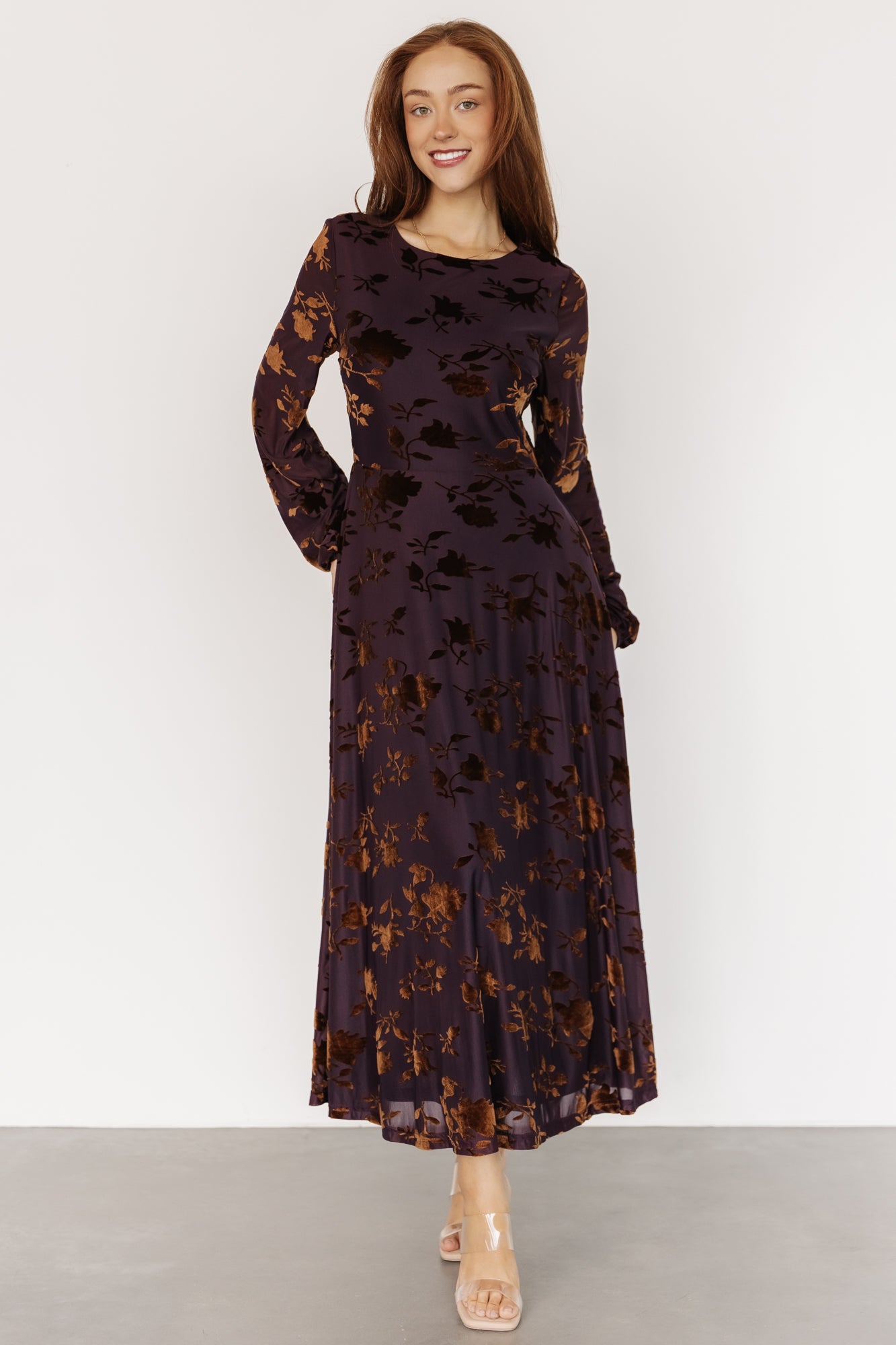 Thora Velvet Dress | Deep Plum + Bronze-Glamsiq