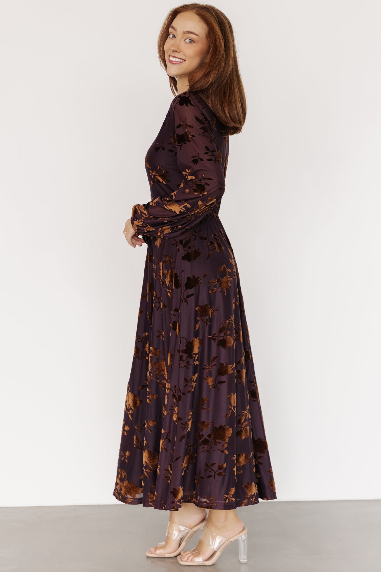 Thora Velvet Dress | Deep Plum + Bronze-Glamsiq