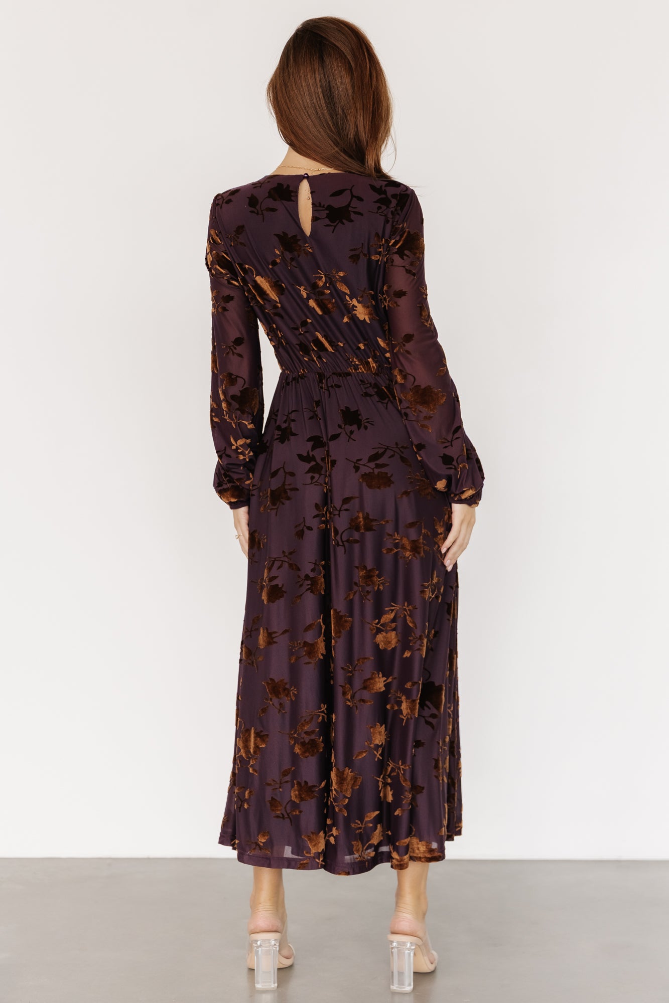 Thora Velvet Dress | Deep Plum + Bronze-Glamsiq