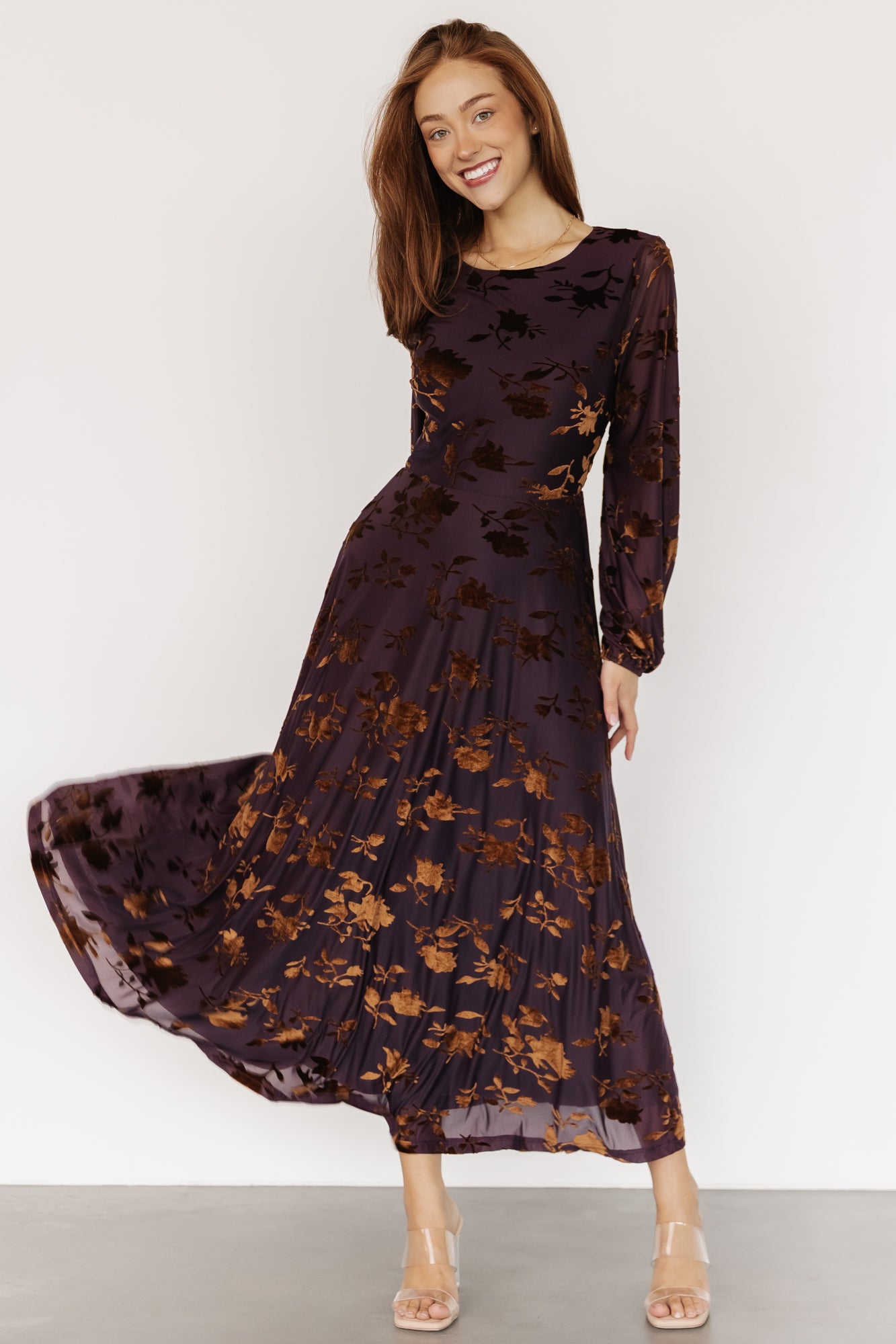 Thora Velvet Dress | Deep Plum + Bronze-Glamsiq