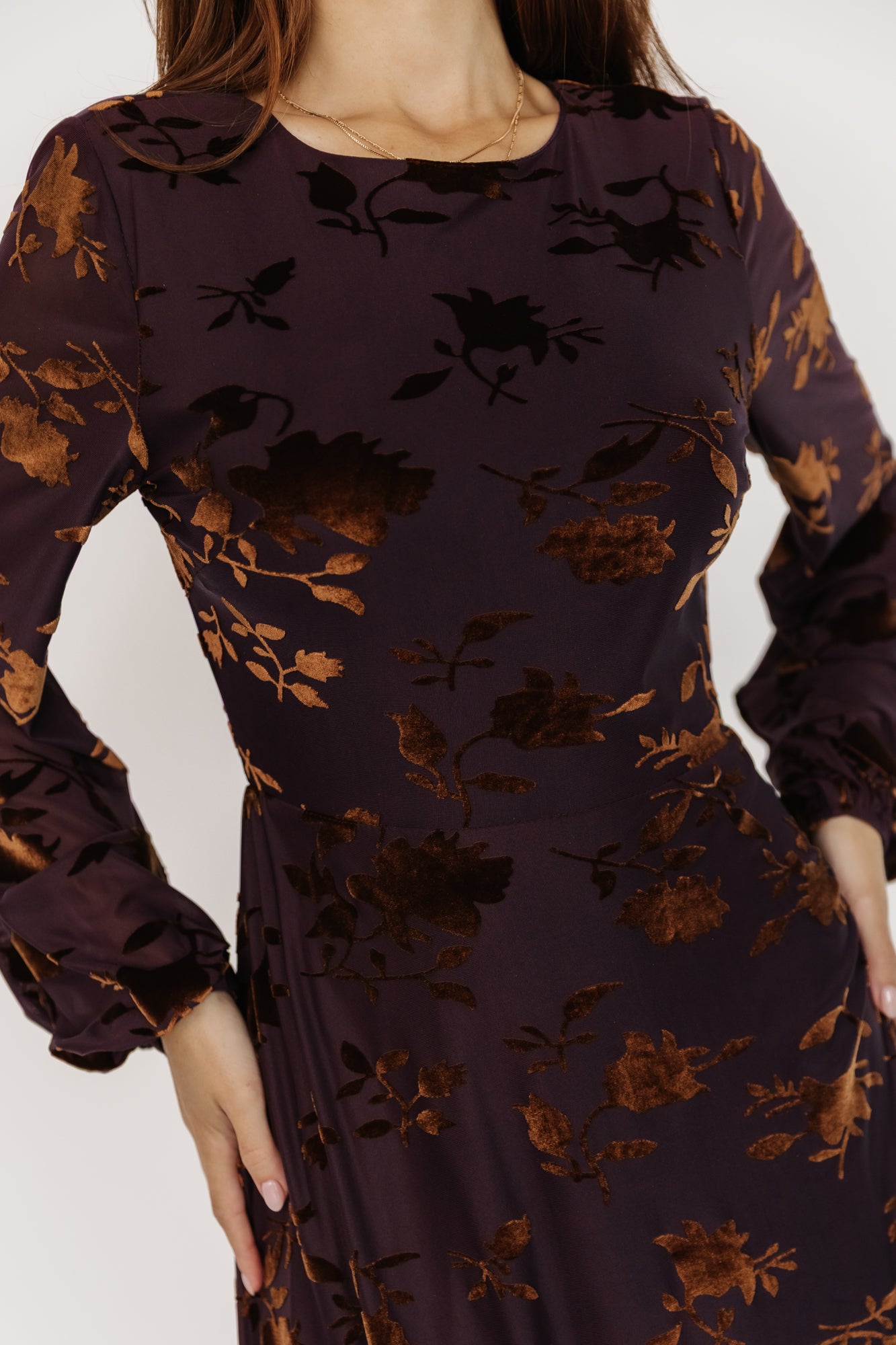 Thora Velvet Dress | Deep Plum + Bronze-Glamsiq