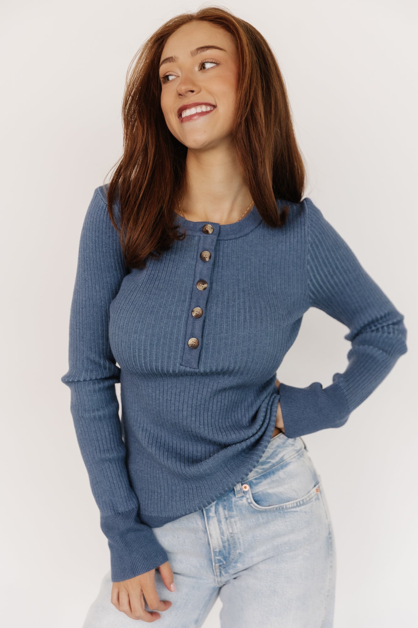 Stevie Ribbed Sweater | Blue-Glamsiq