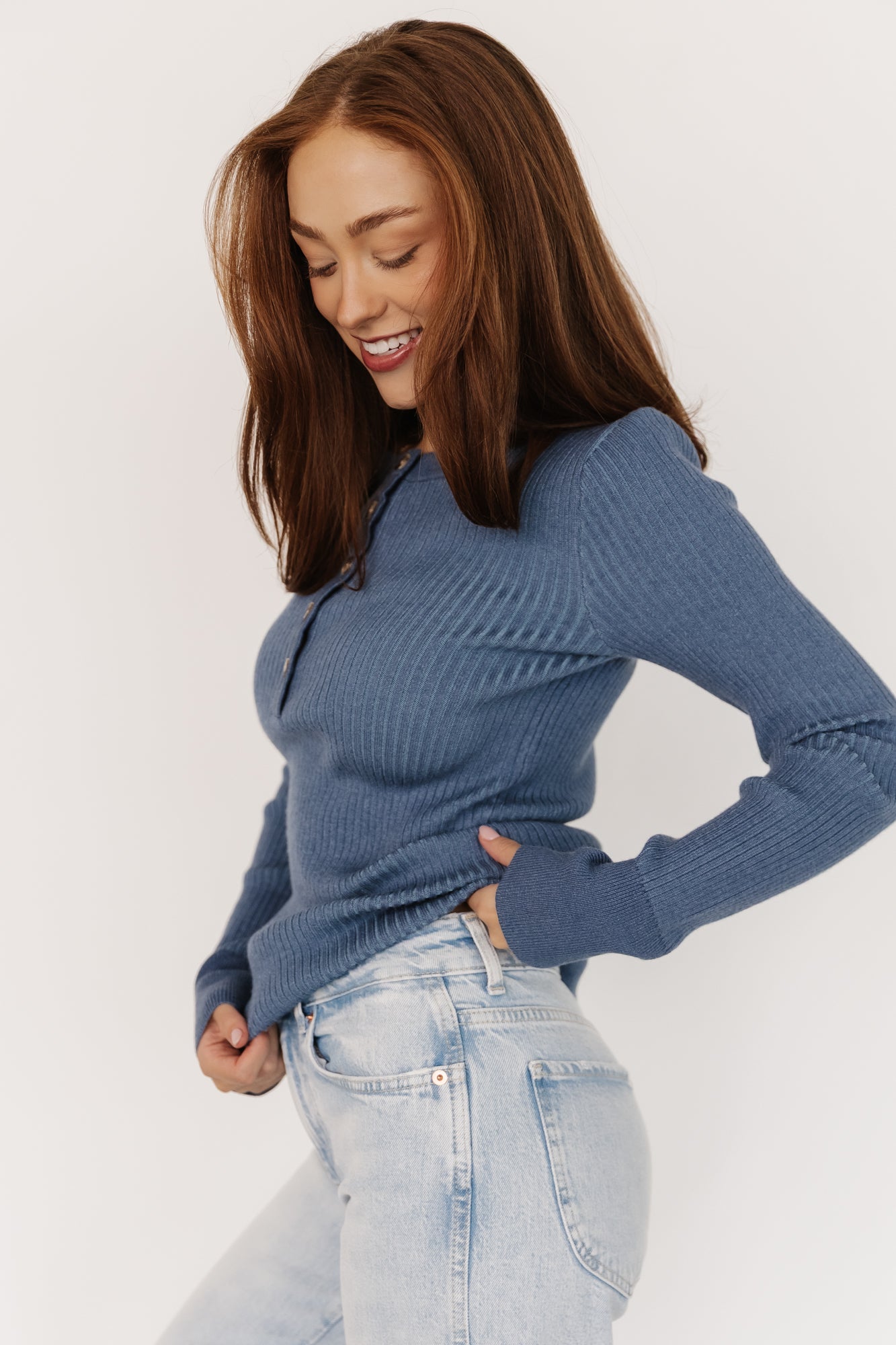 Stevie Ribbed Sweater | Blue-Glamsiq