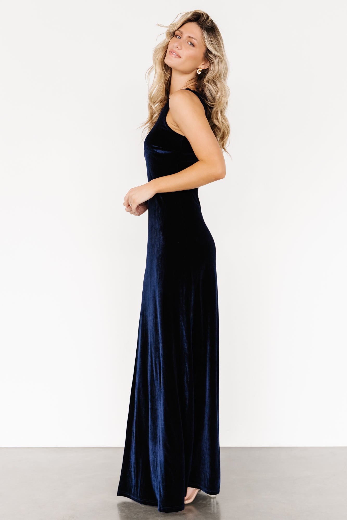 Tatiana Velvet One Shoulder Maxi Dress | Navy-Glamsiq