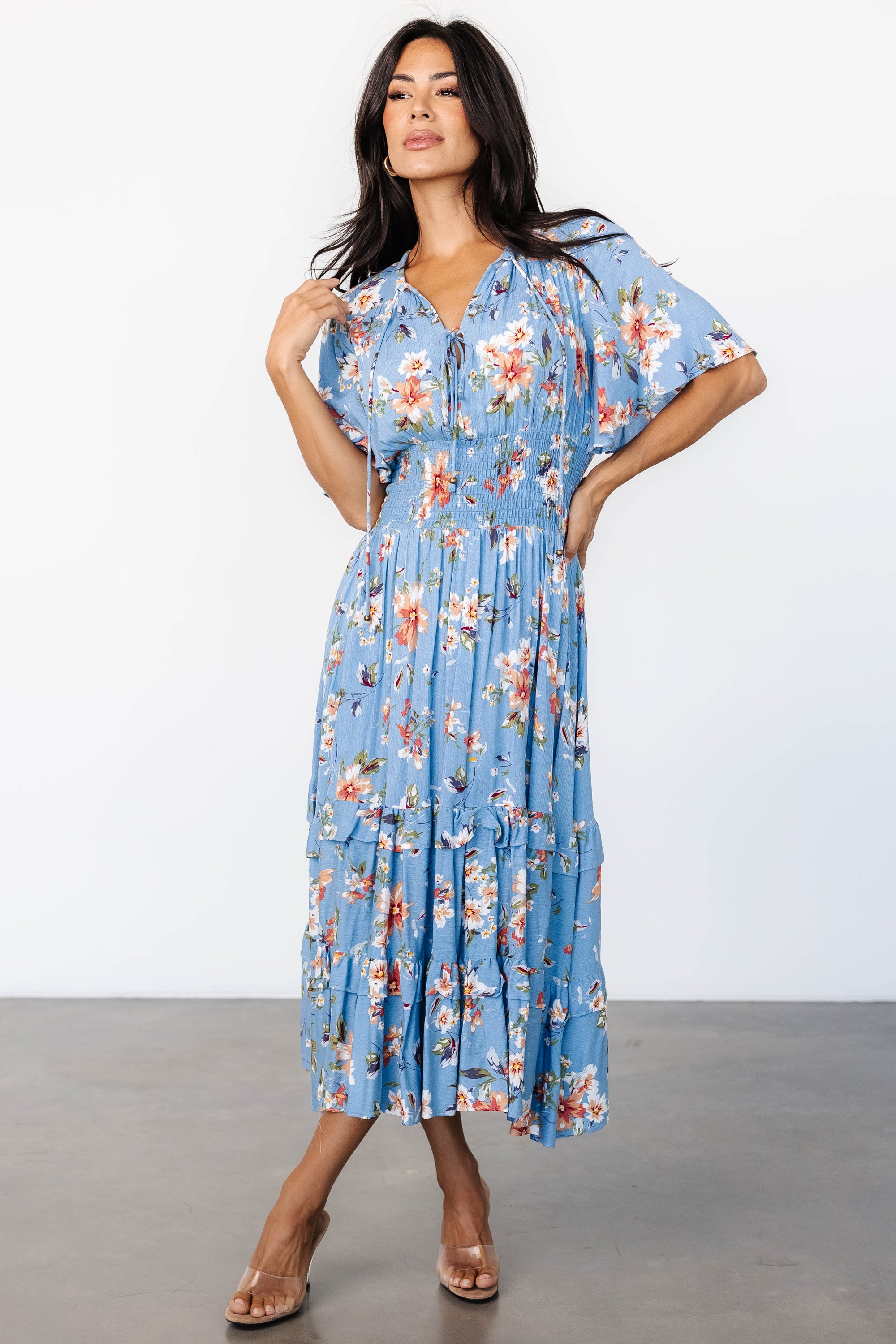 Spell Boho Midi Dress | Blue + Peach Floral-Glamsiq