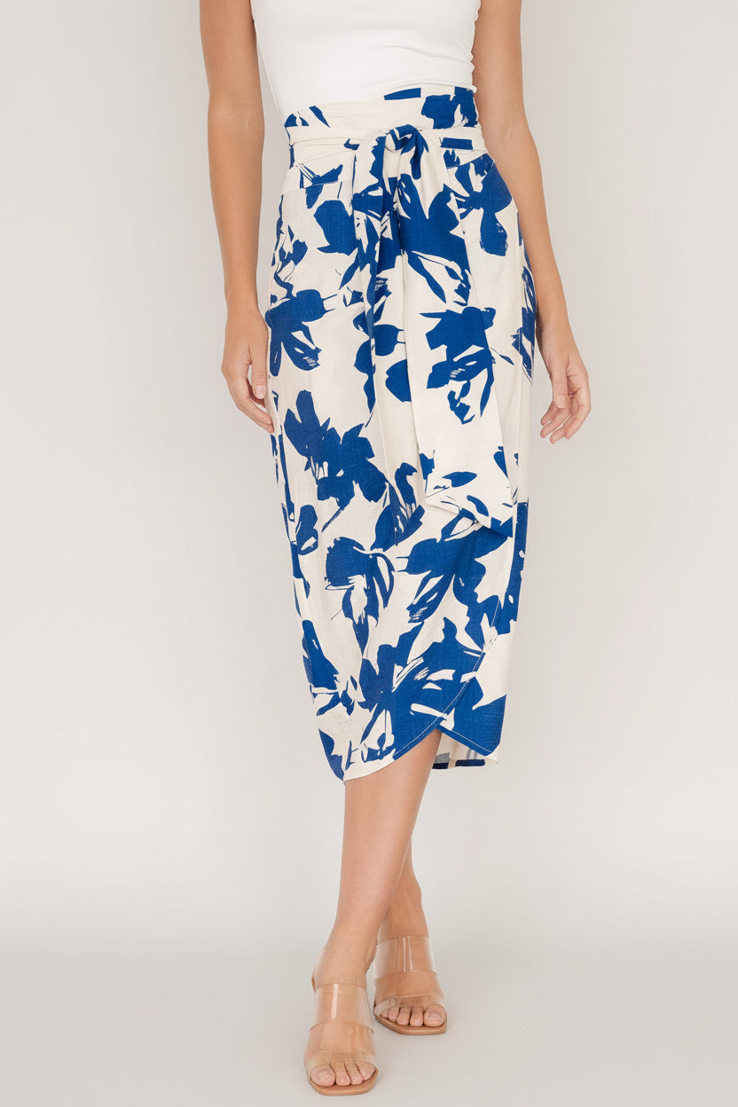 Vista Wrap Midi Skirt | Blue Print-Glamsiq