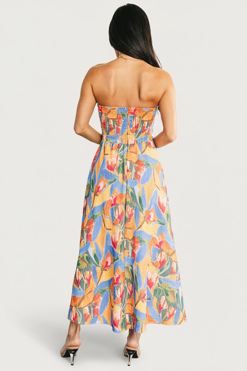 Solana Strapless Midi Dress | Blue Multi-Glamsiq
